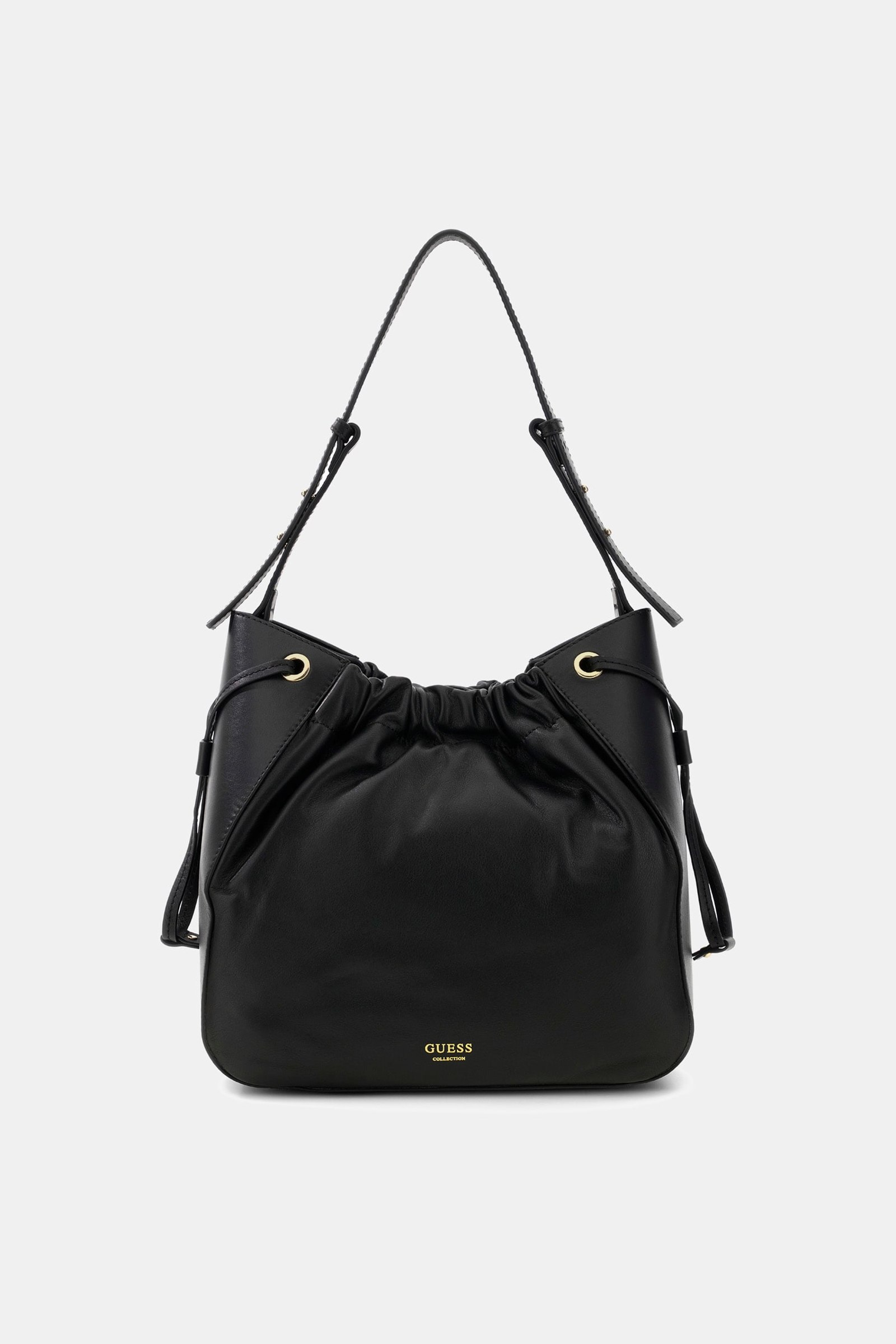 Guess Helene Echt Leren Bucket Bag in zwart