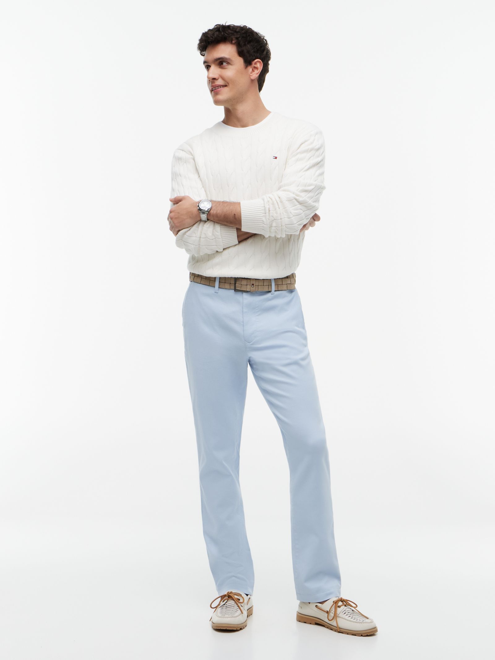 Tommy Hilfiger Denton Slim Straight Chino met open structuur in blauw