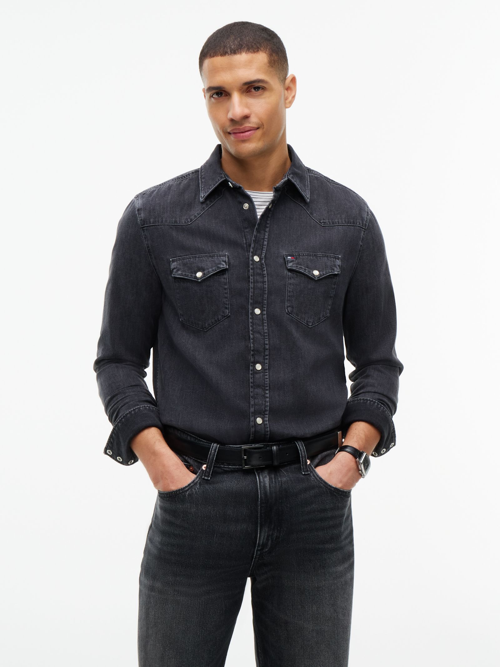 Tommy Hilfiger regular fit denim western overhemd in zwart