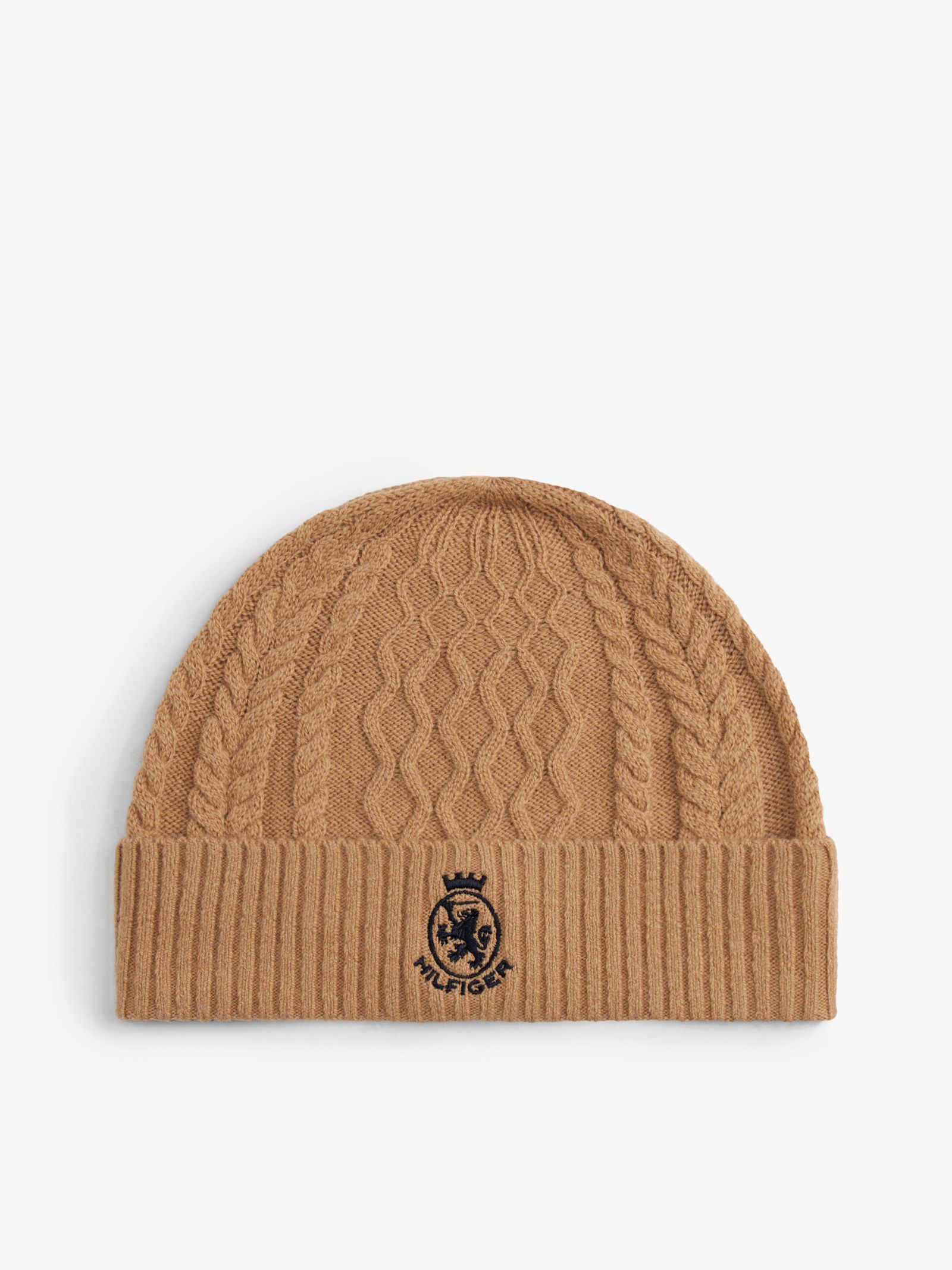 Tommy Hilfiger Kabelgebreide beanie met TH embleem in beige