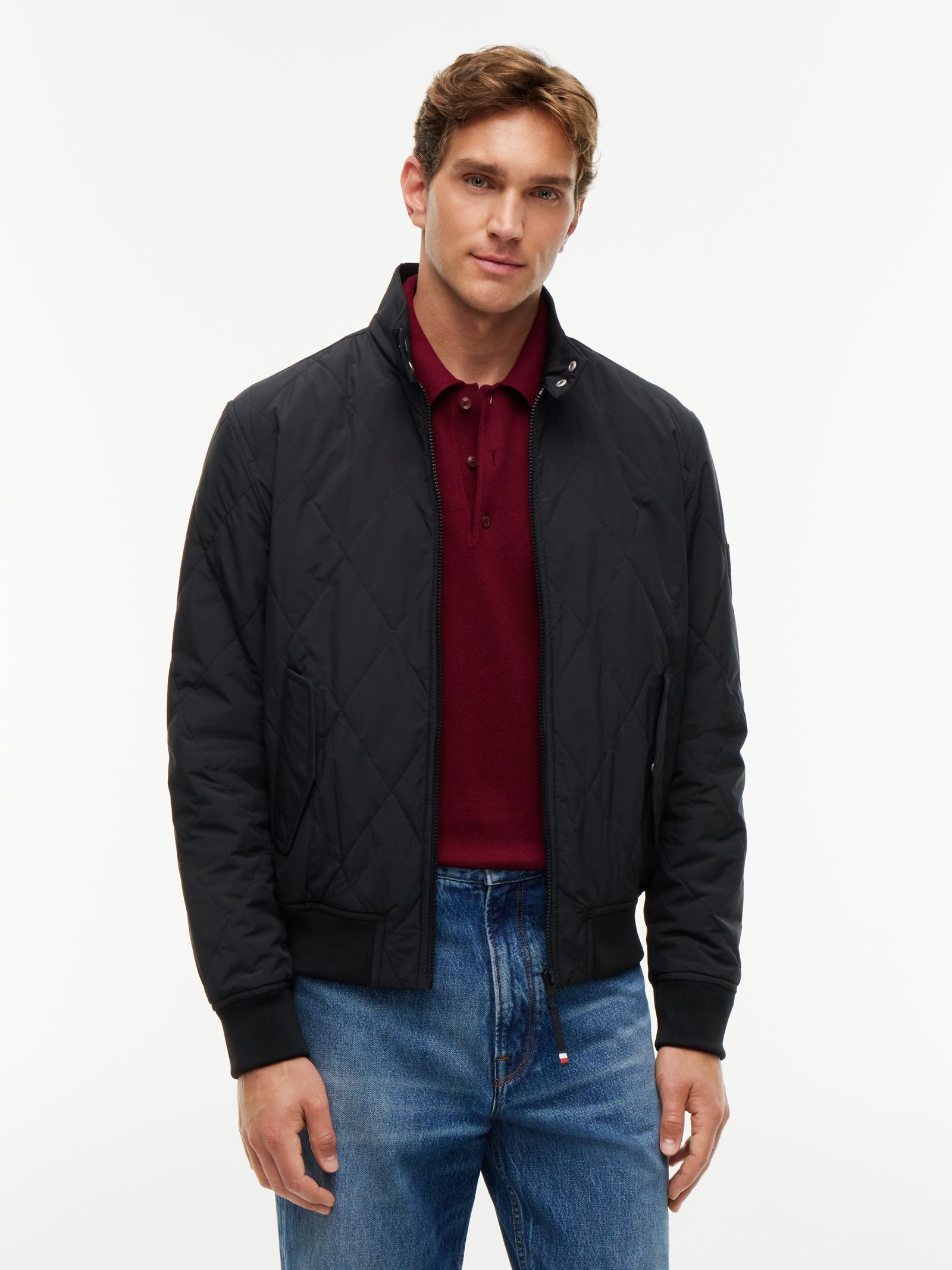 Tommy Hilfiger Waterafstotend compact doorgestikt Harrington jack in zwart