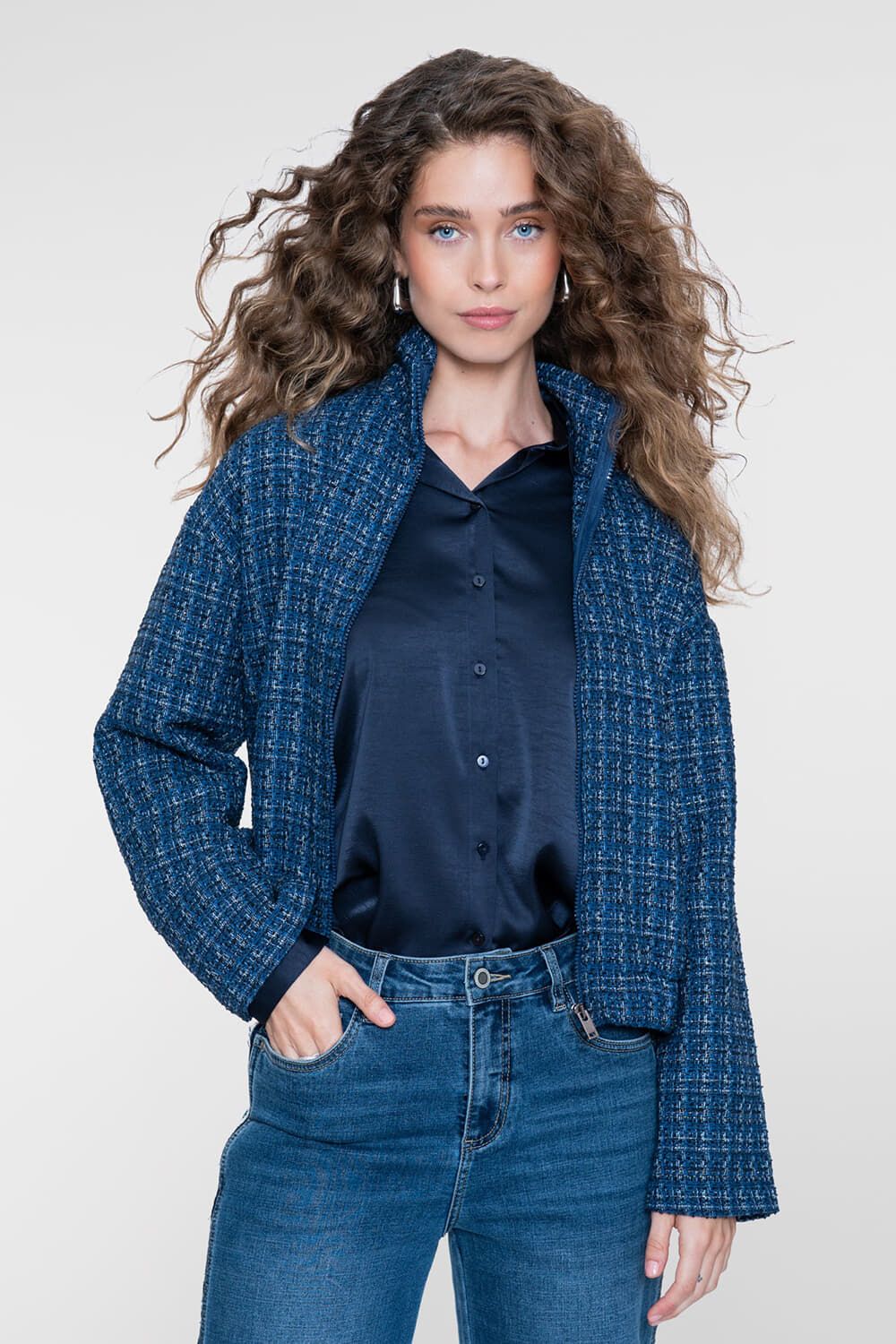 Geisha Blouse Shiny Navy dames