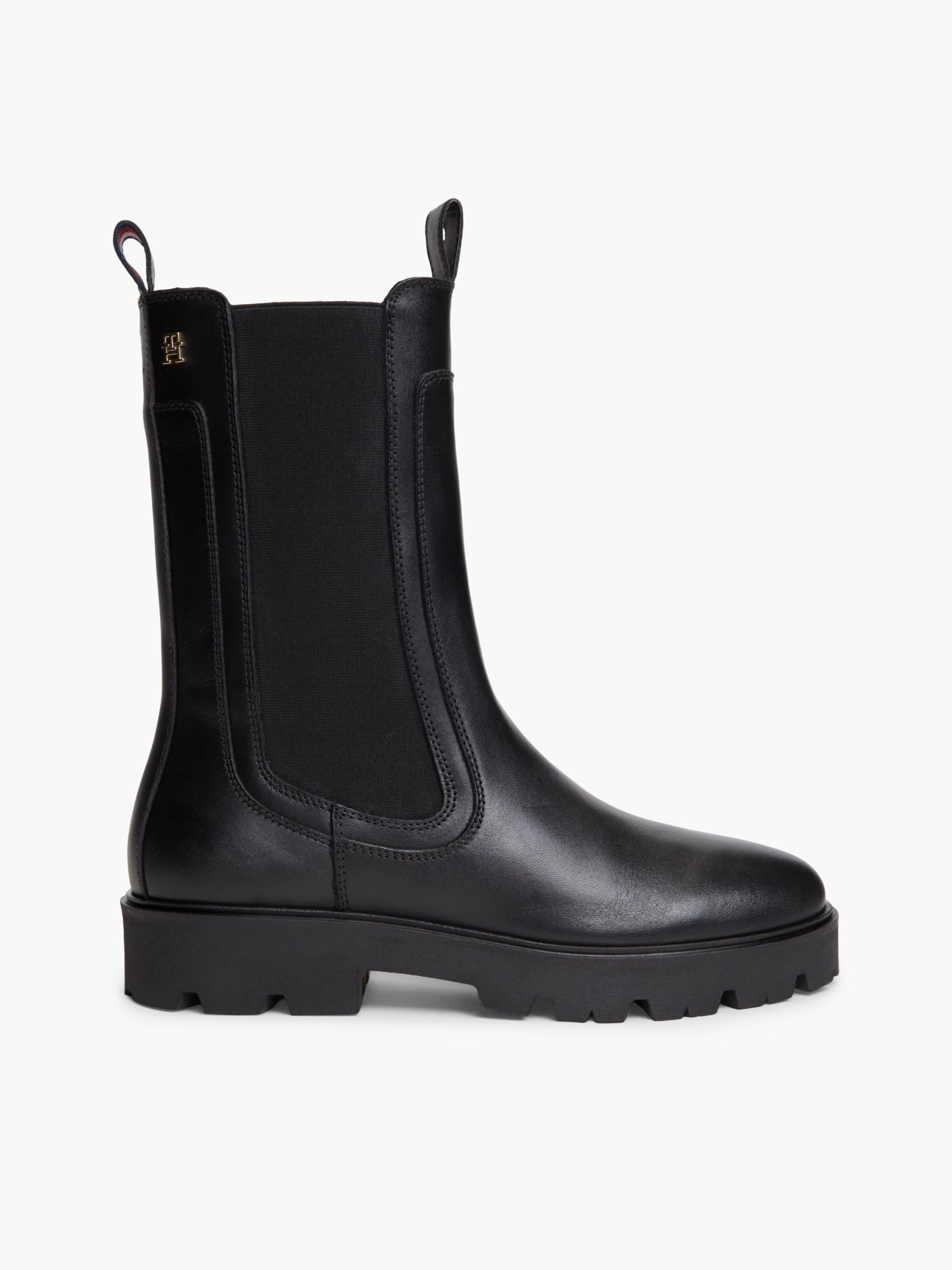 Tommy Hilfiger hoge leren Chelsea boot met profielzool in zwart