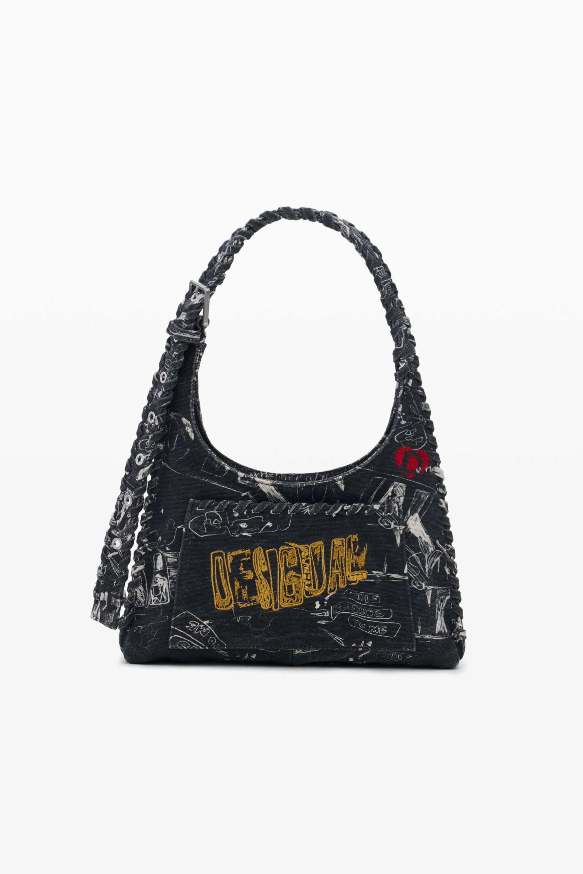 Desigual Middelgrote tas met lettering in zwart