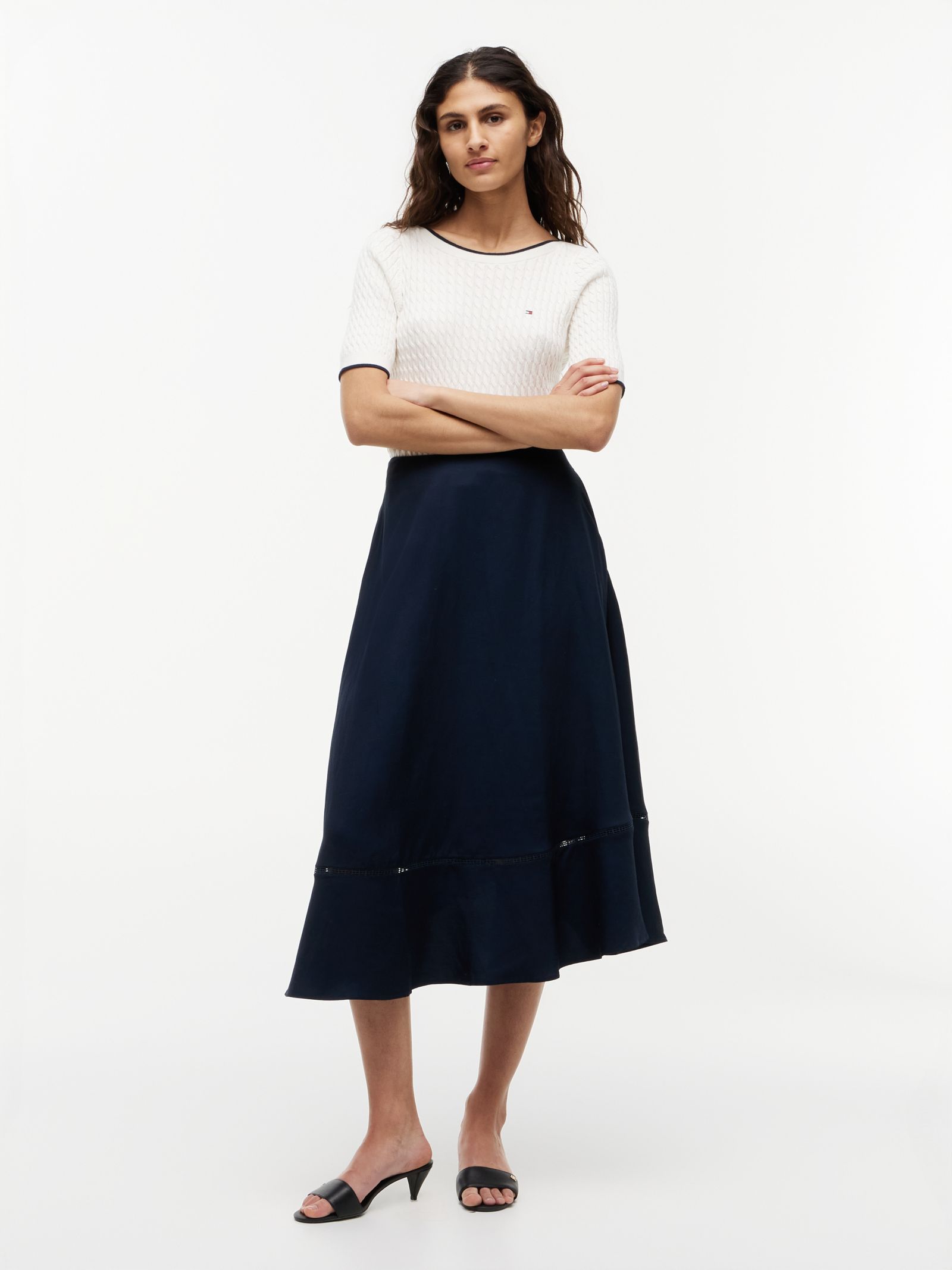 Tommy Hilfiger Flare Fit midi rok met linnen en logo in marine