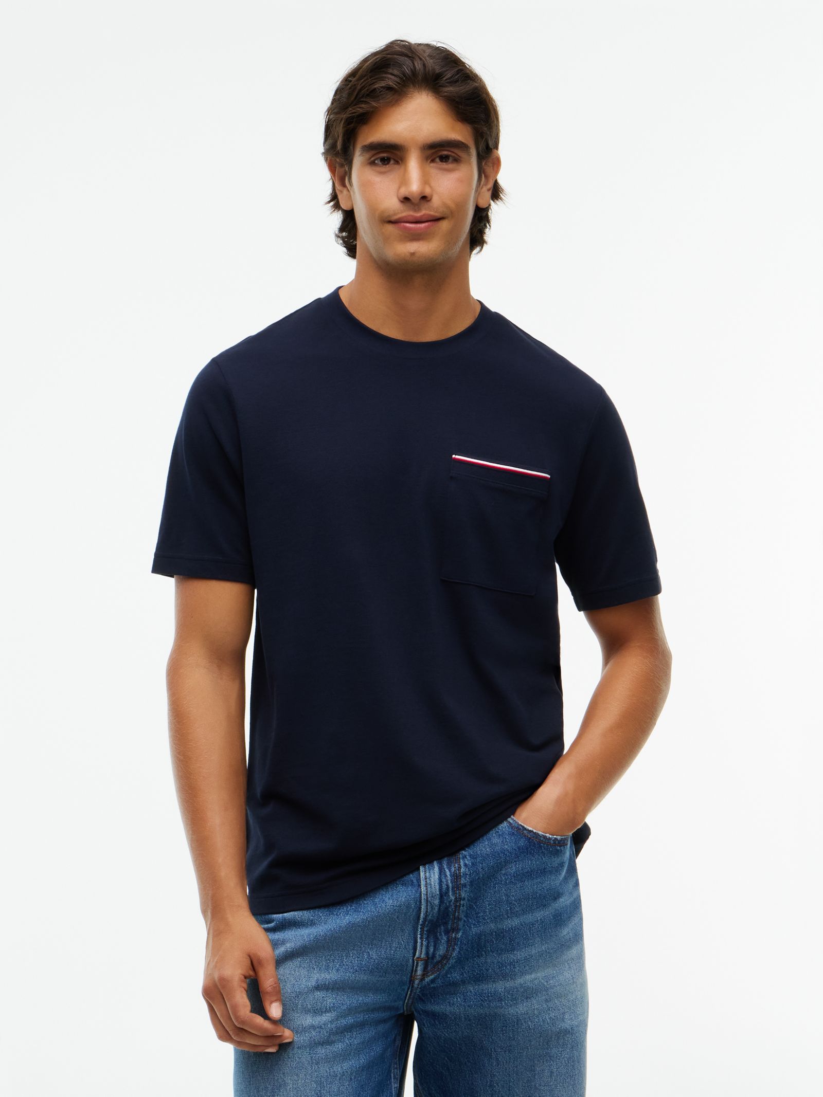 Tommy Hilfiger Piqué T-shirt met signature streep op de zak in marine