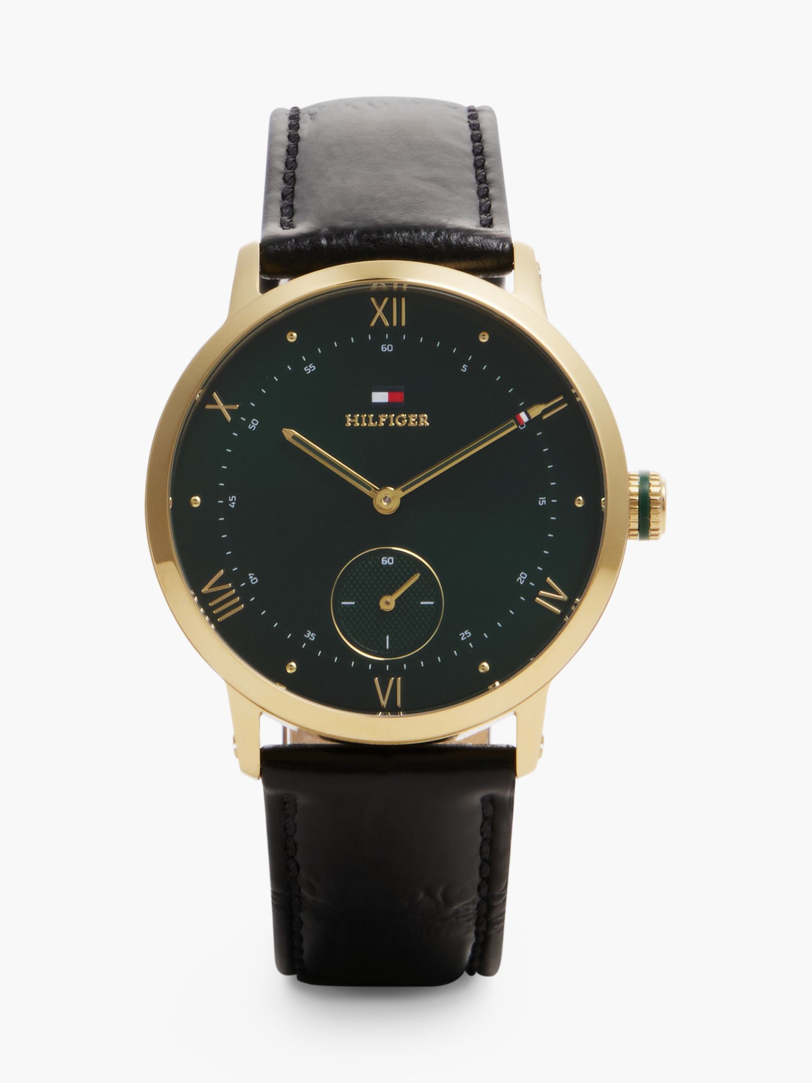 Tommy Hilfiger Horloge met groene wijzerplaat en zwarte leren band