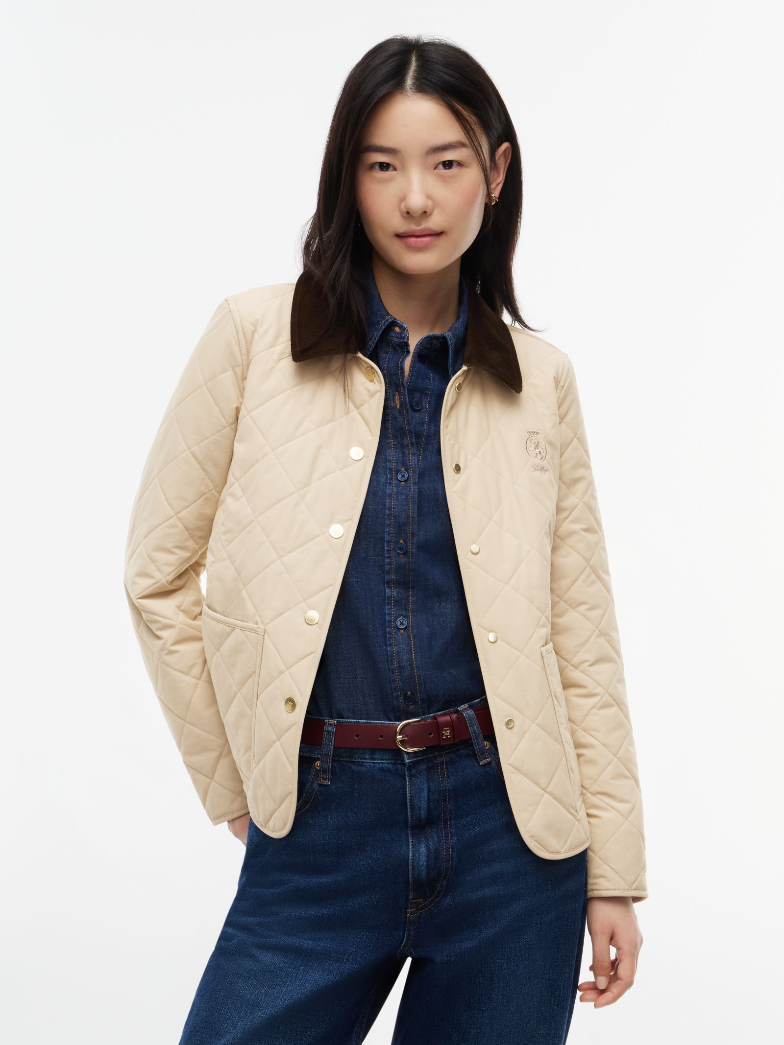 Tommy Hilfiger Gewatteerd quilted jack met ruitpatroon in beige
