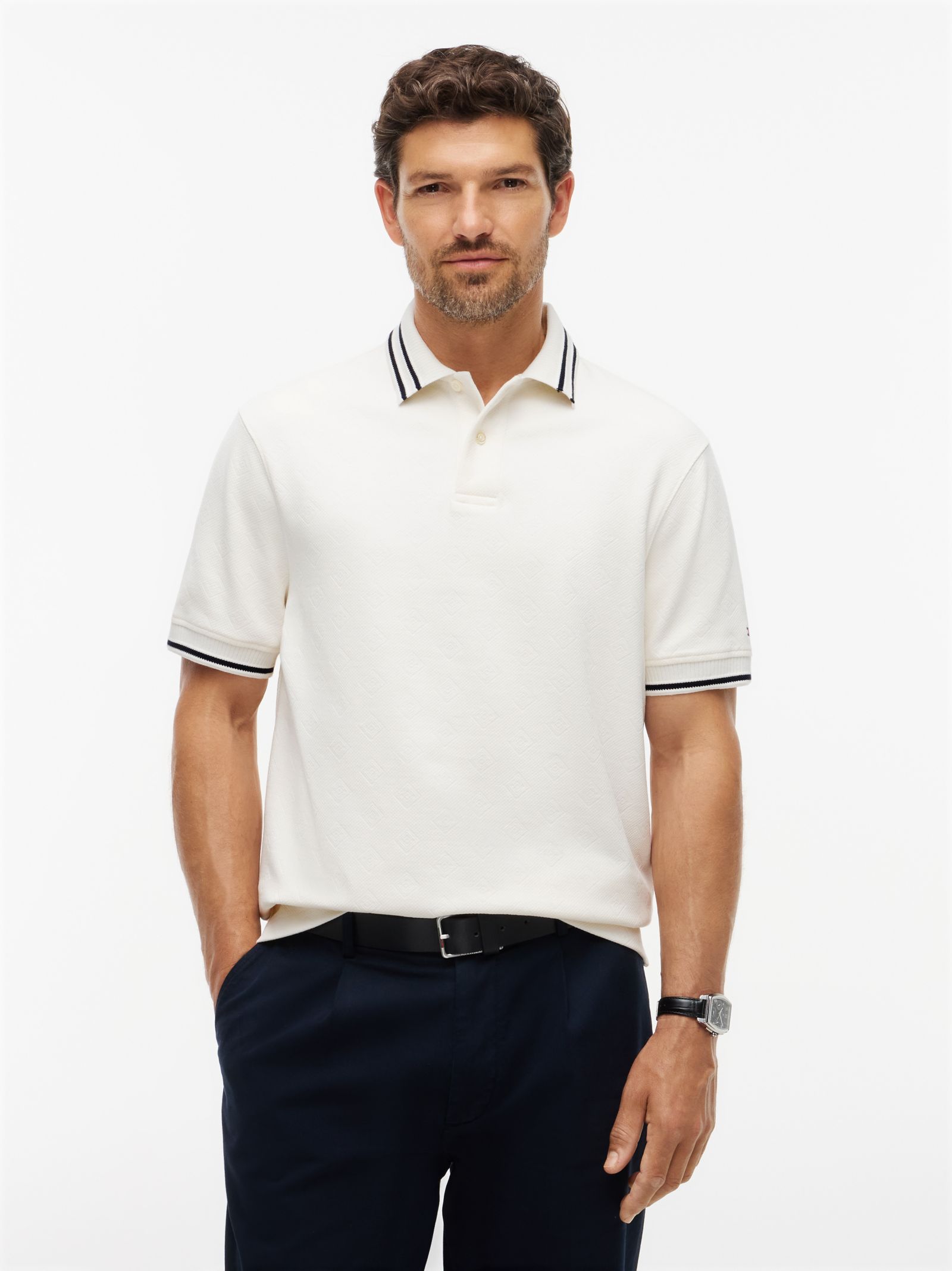 Tommy Hilfiger Relaxed Fit Jacquard Polo met foulardpatroon in wit