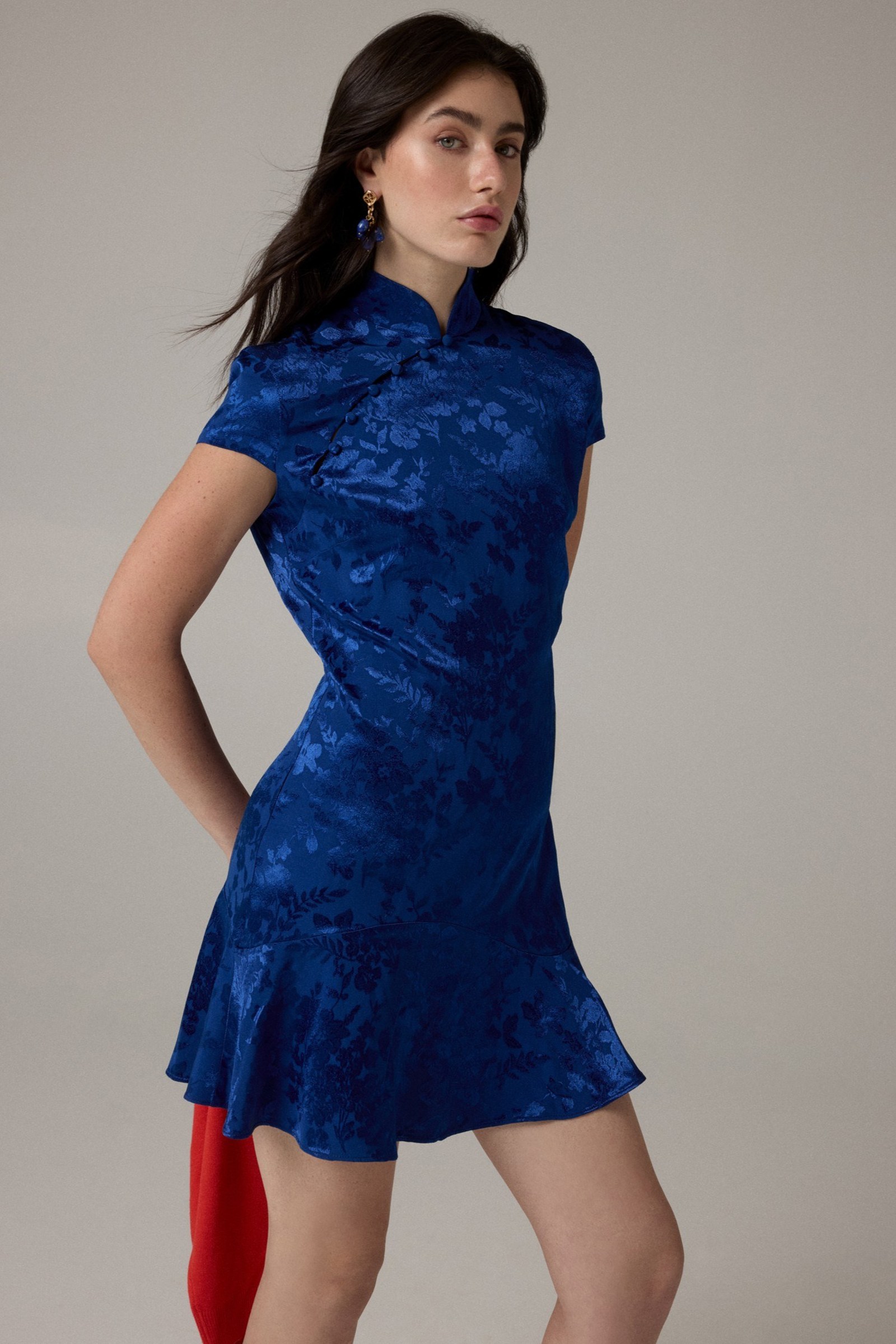 Guess Jacquard Mini-Jurk Met Mao-Kraag in blauw