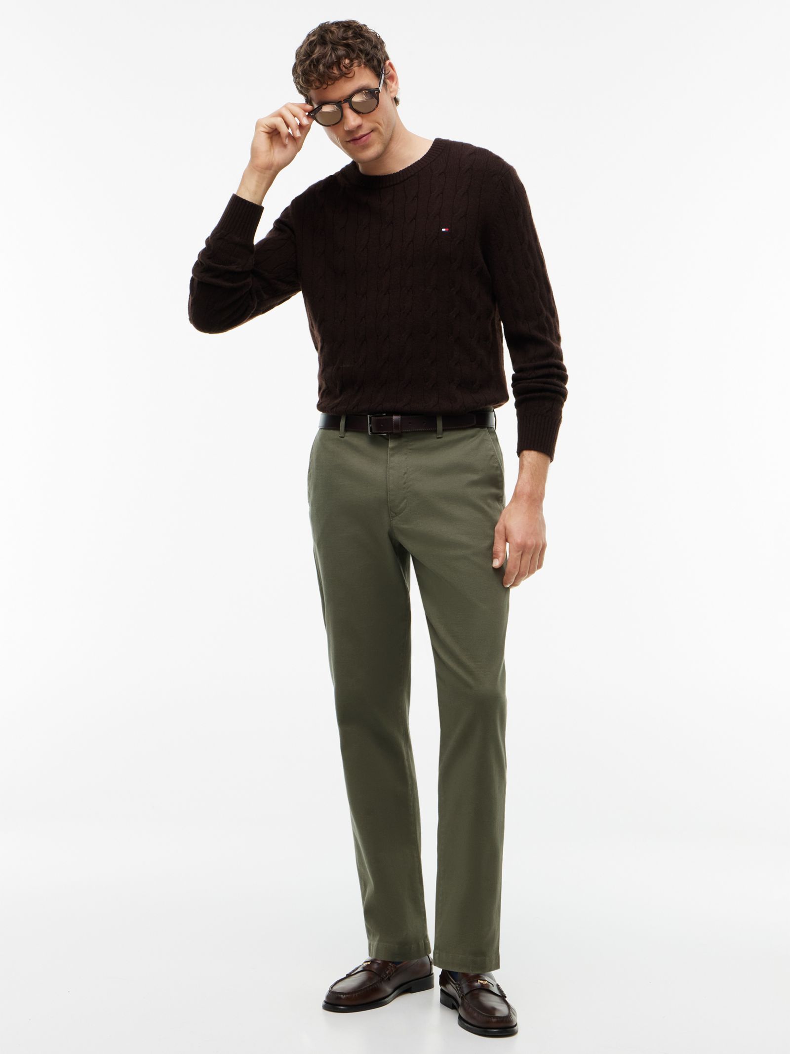 Tommy Hilfiger Denton slim straight chino met open structuur in groen