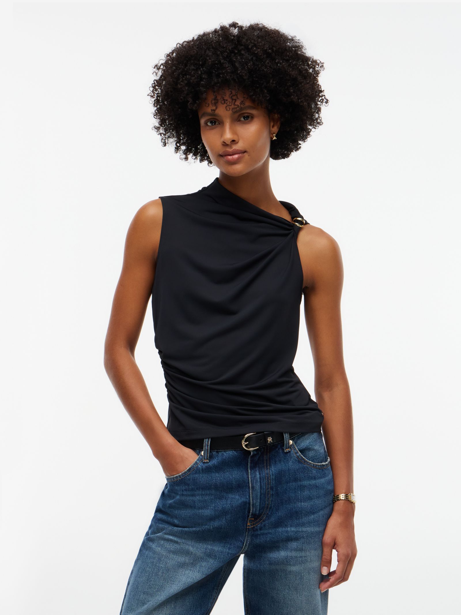 Tommy Hilfiger Crêpe mouwloze top met gedraaid detail in zwart