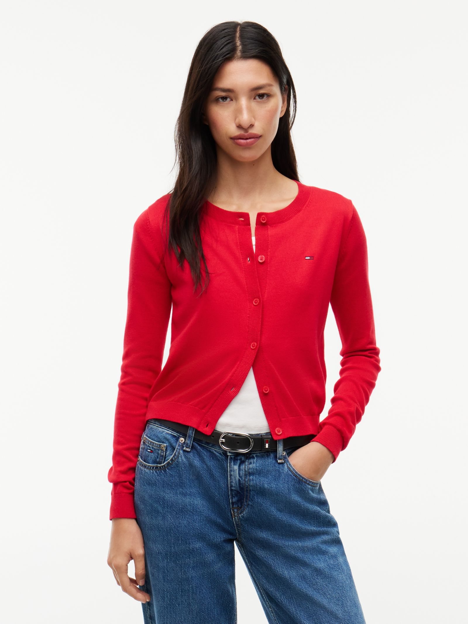 Tommy Jeans slim fit vest met ronde hals in rood