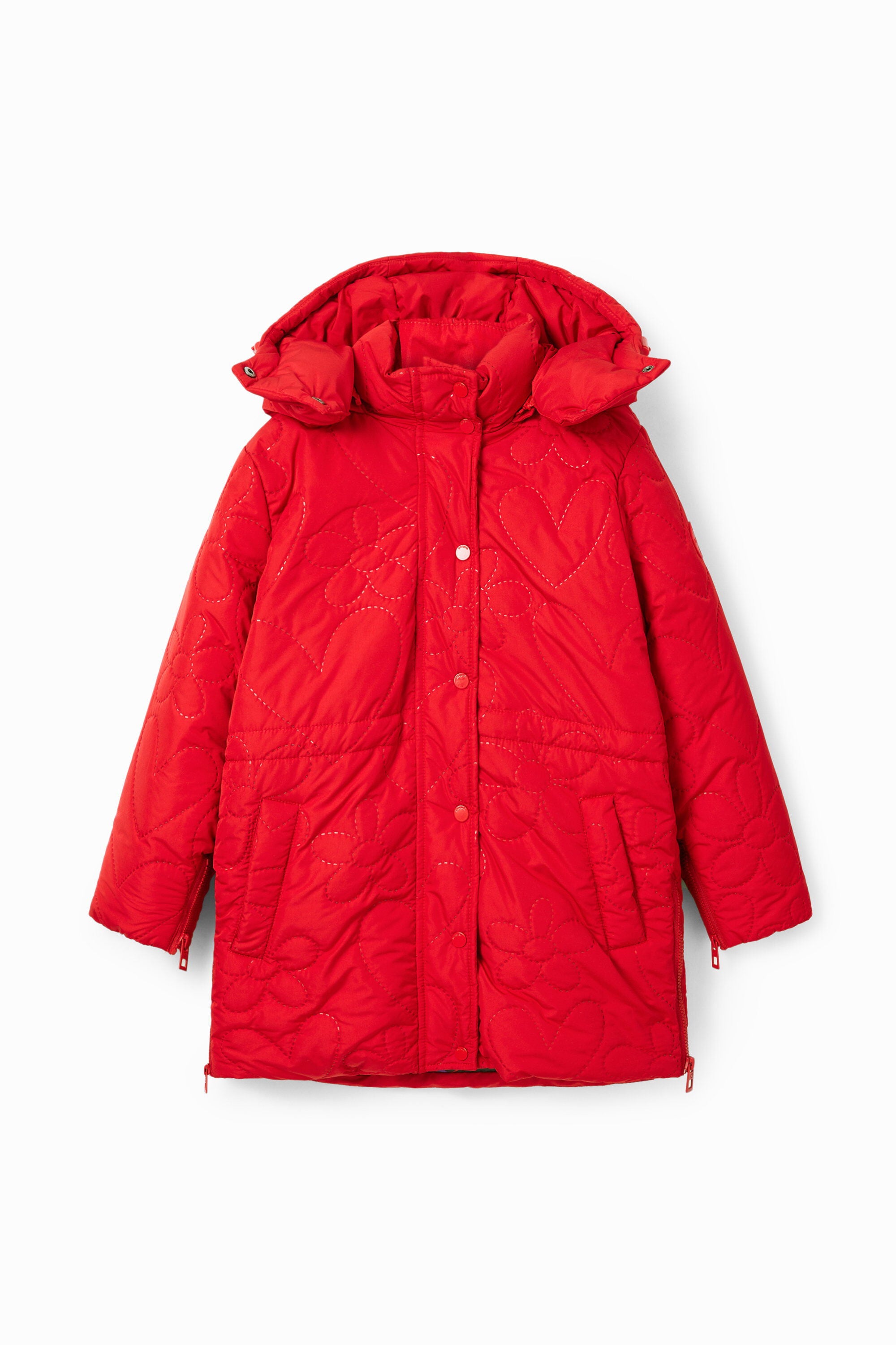 Desigual Gewatteerde jas met harten in rood