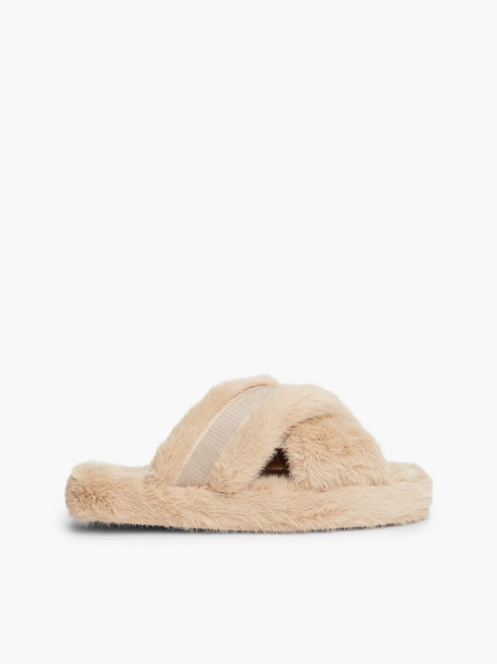 Tommy Hilfiger Pantoffel met imitatiebont en gekruiste banden in beige