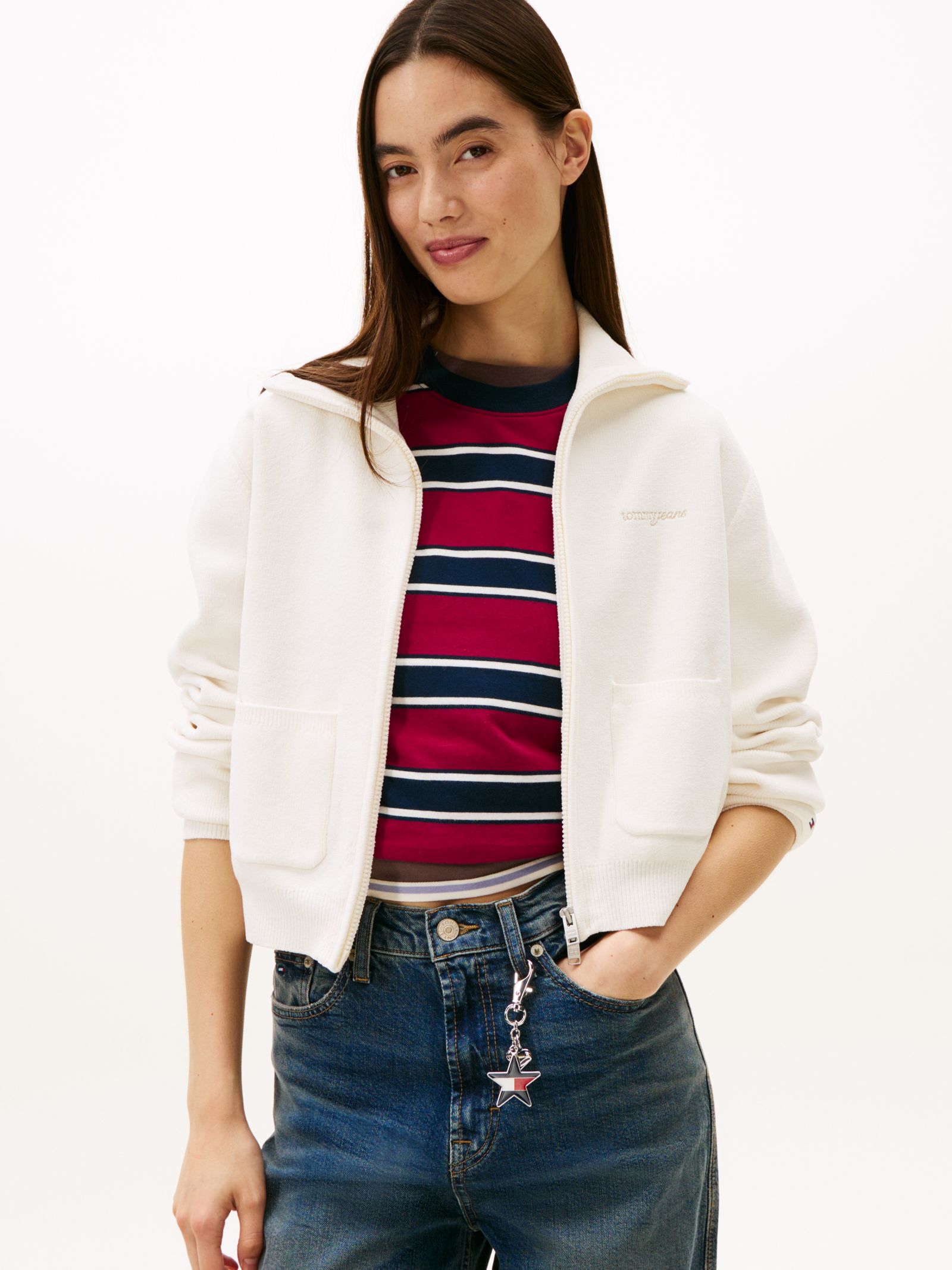Tommy Jeans Chenille Vest Met Rits Kraag En Gestikt Logo