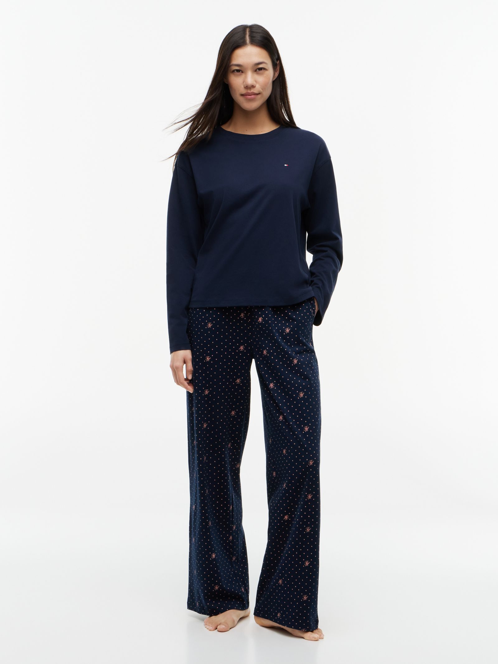 Tommy Hilfiger Essential Jersey pyjamaset met lange mouwen in marine