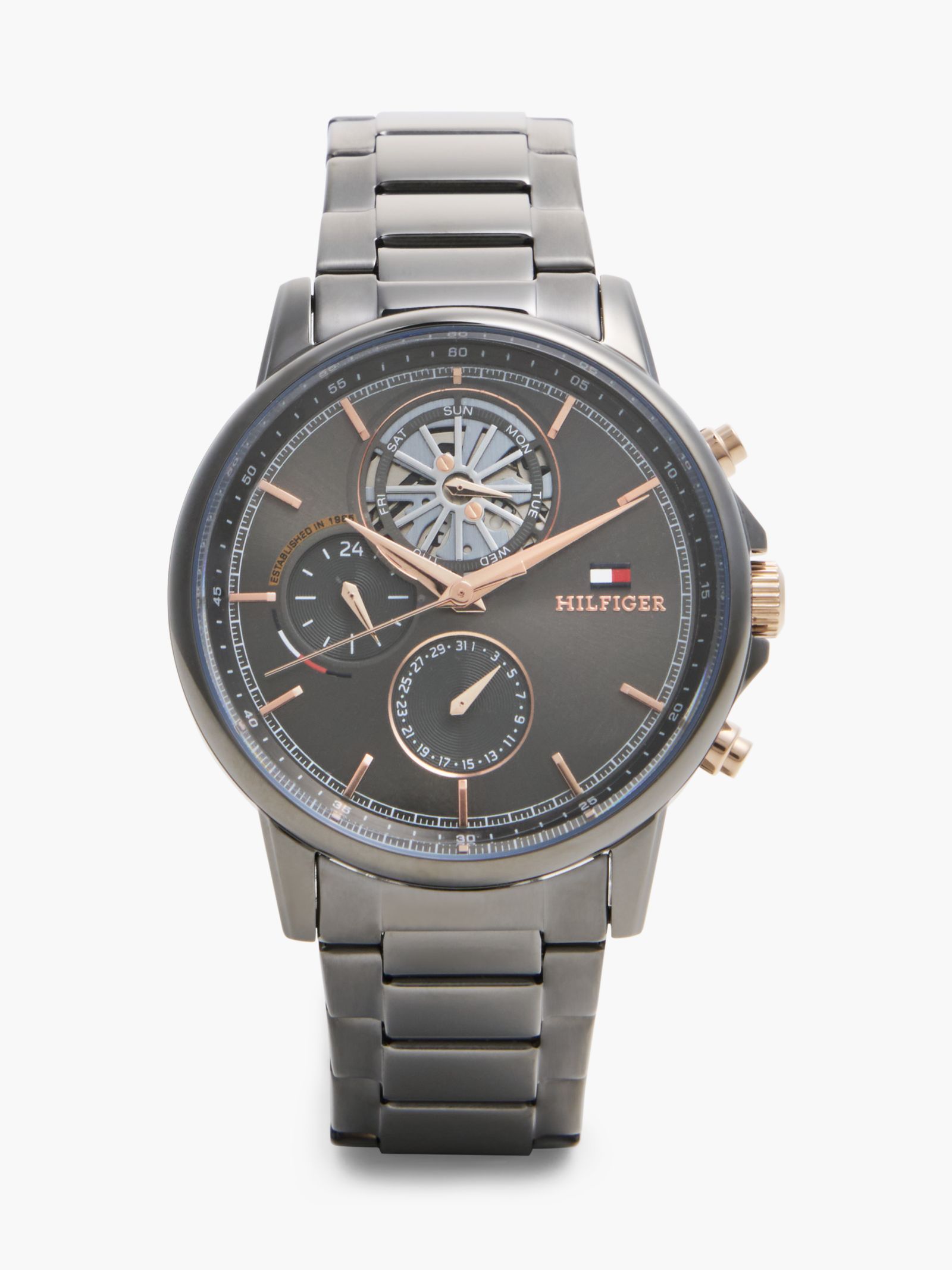 Tommy Hilfiger Gunmetal chronograafhorloge met rosévergulde details