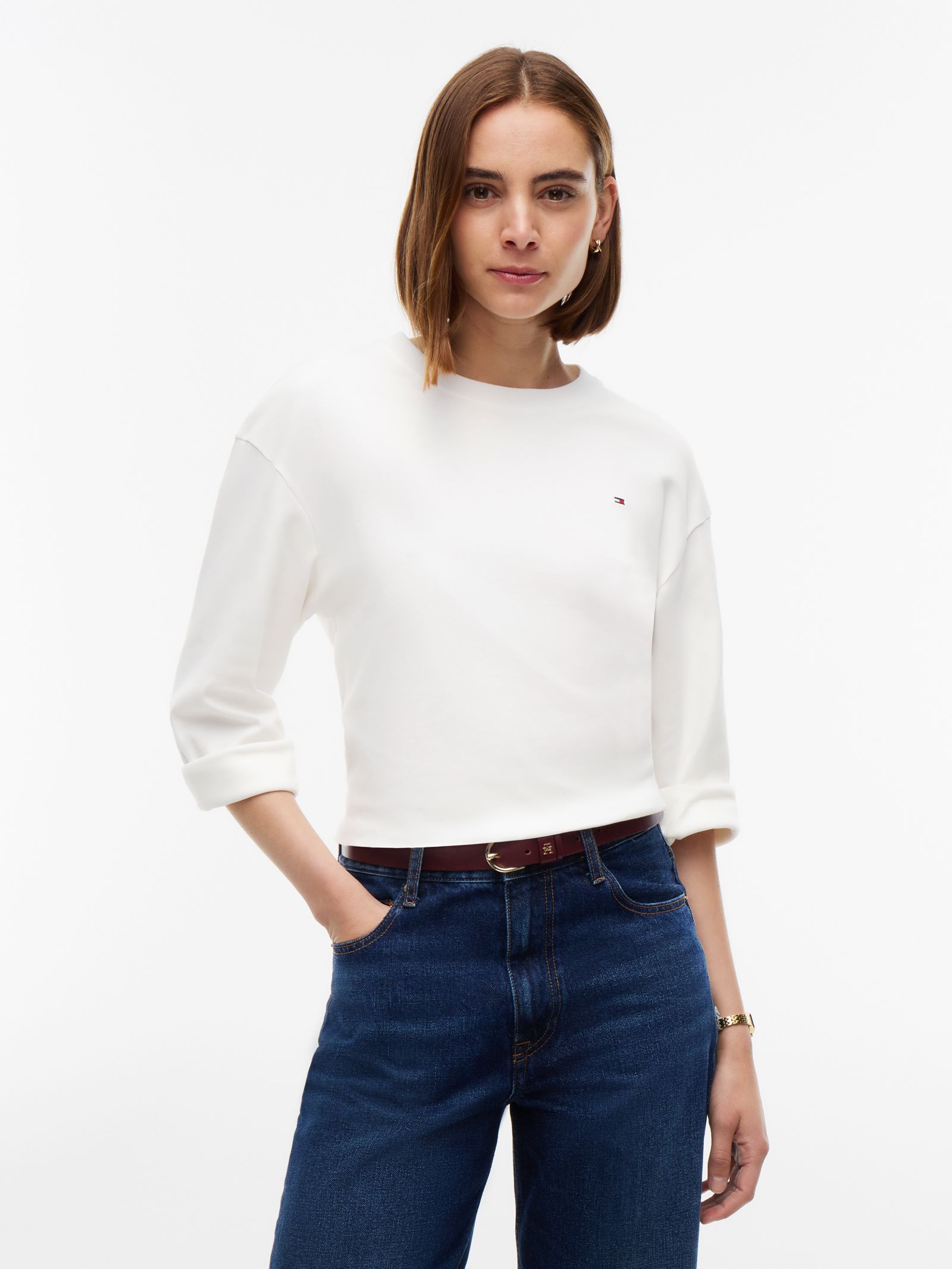 Tommy Hilfiger Interlock gebreid relaxed longsleeve T-shirt in wit