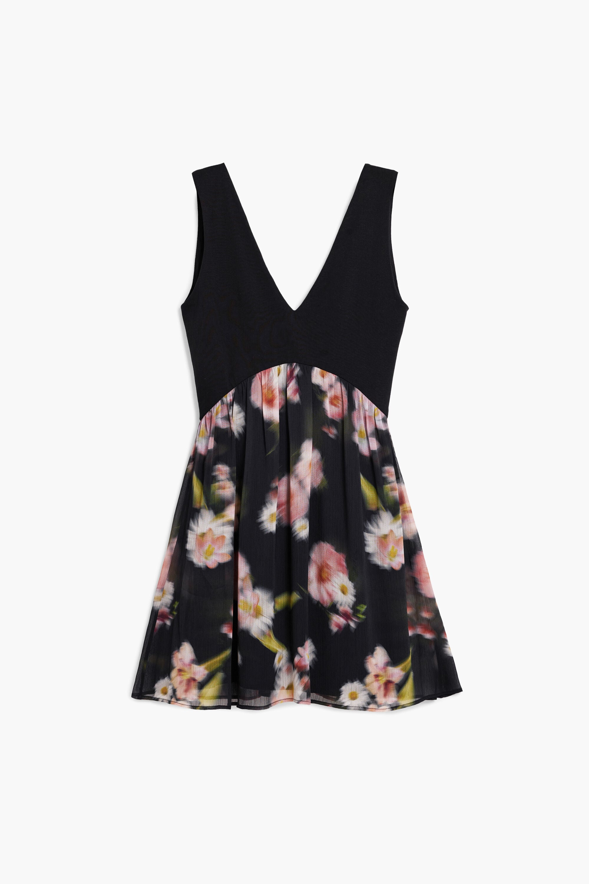 Desigual Korte jurk met bloemen in twee materialen