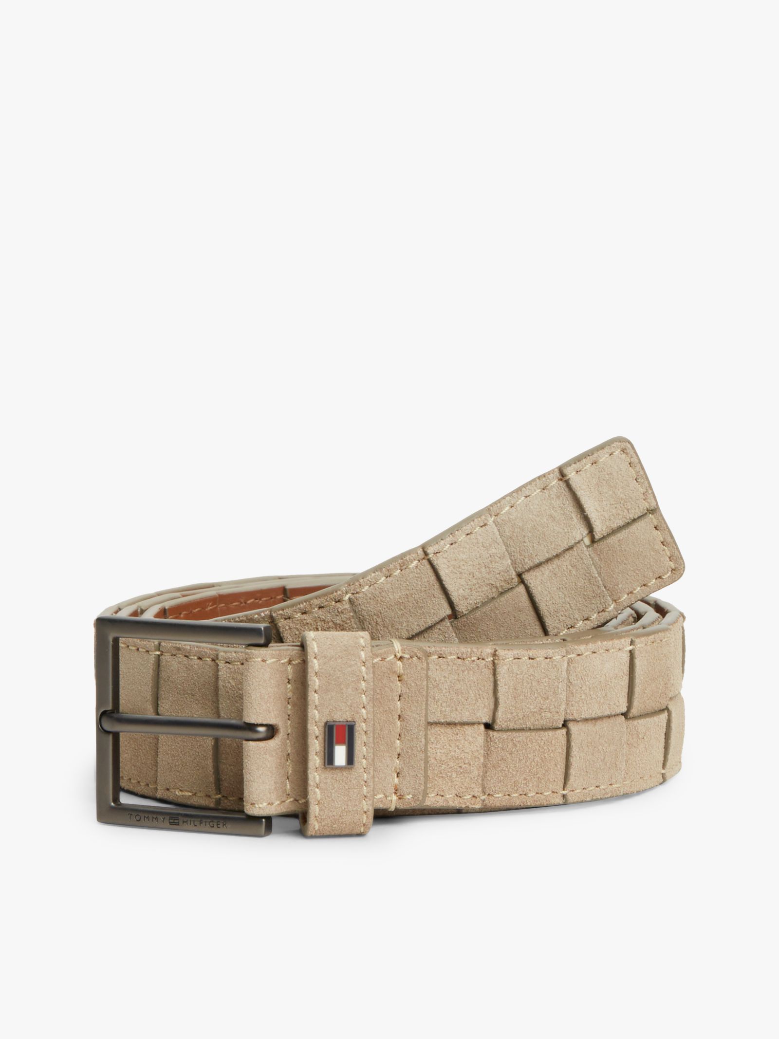 Tommy Hilfiger Geweven suède riem met geëmailleerde vlag in beige
