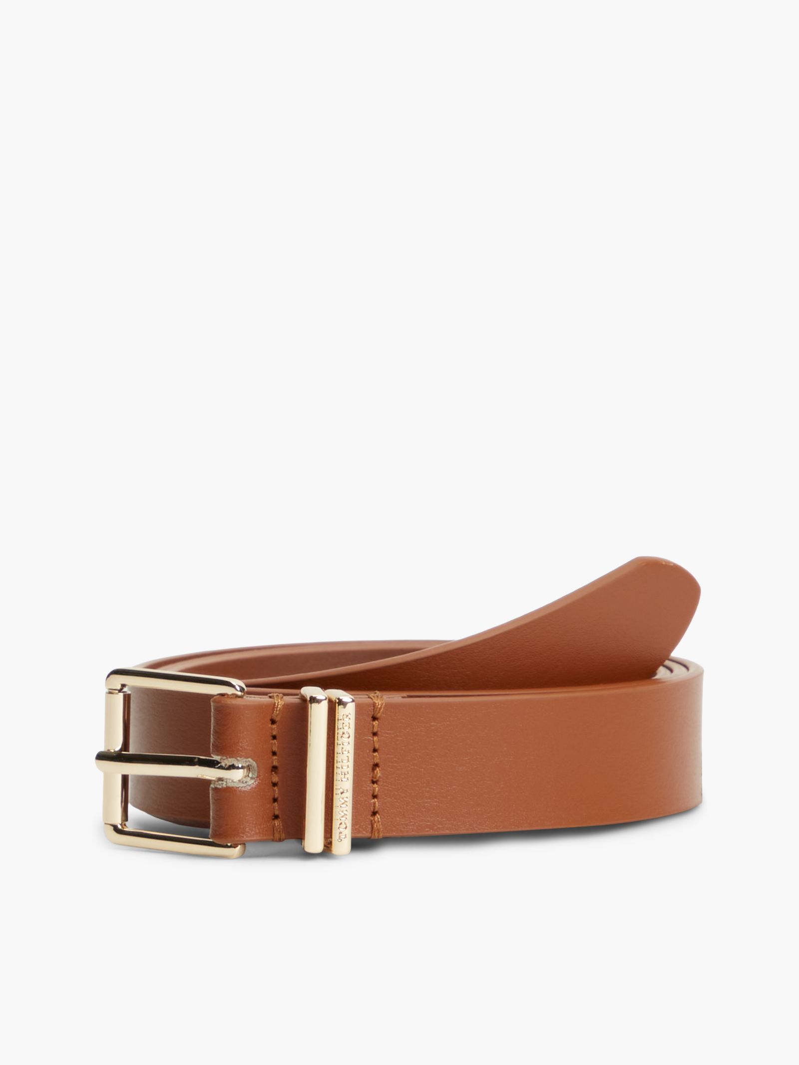 Tommy Hilfiger Leren riem met vierkante gesp en dubbele lus in bruin