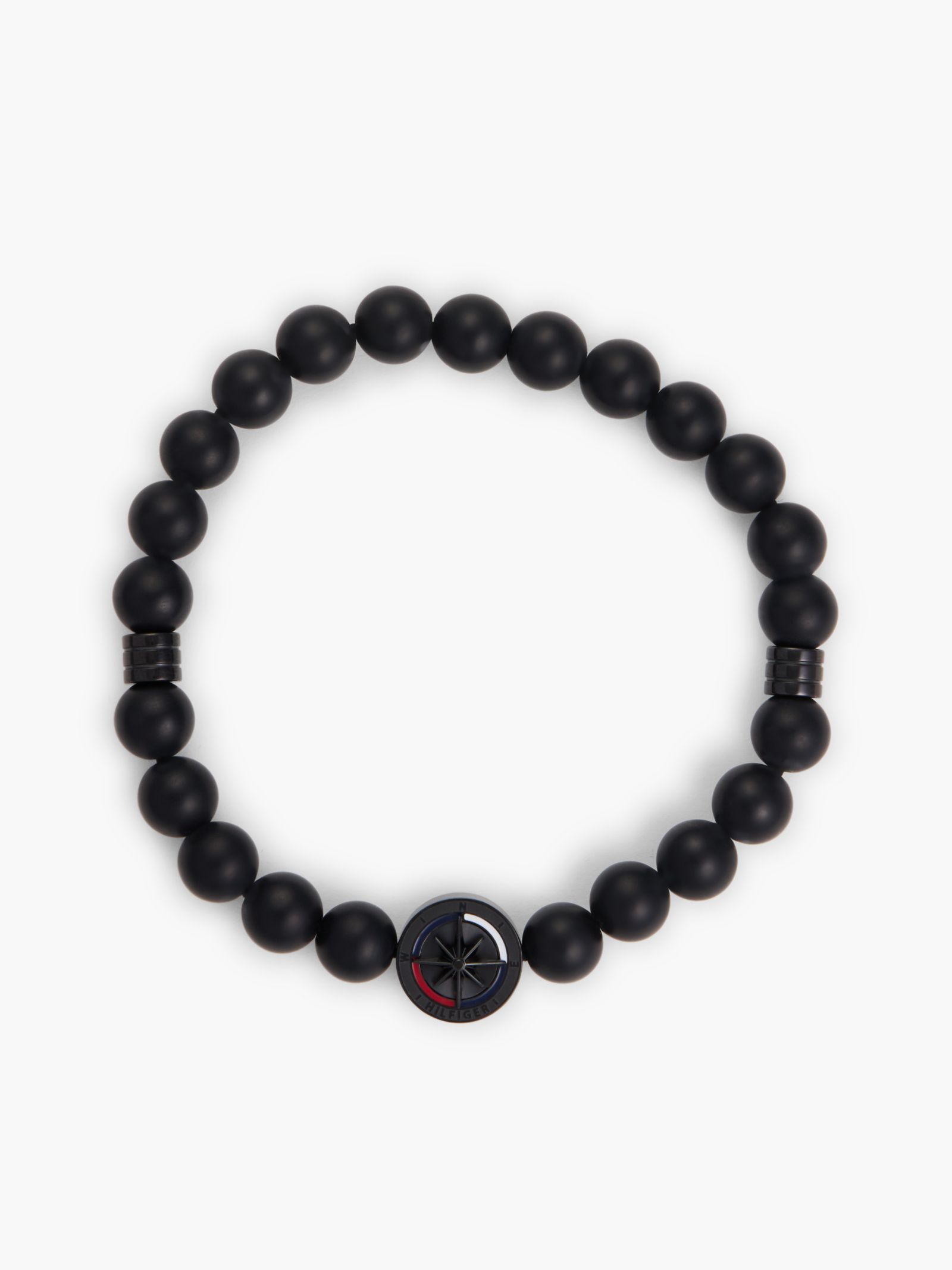Tommy Hilfiger Geïoniseerde armband met kompasbedel en onyxkralen