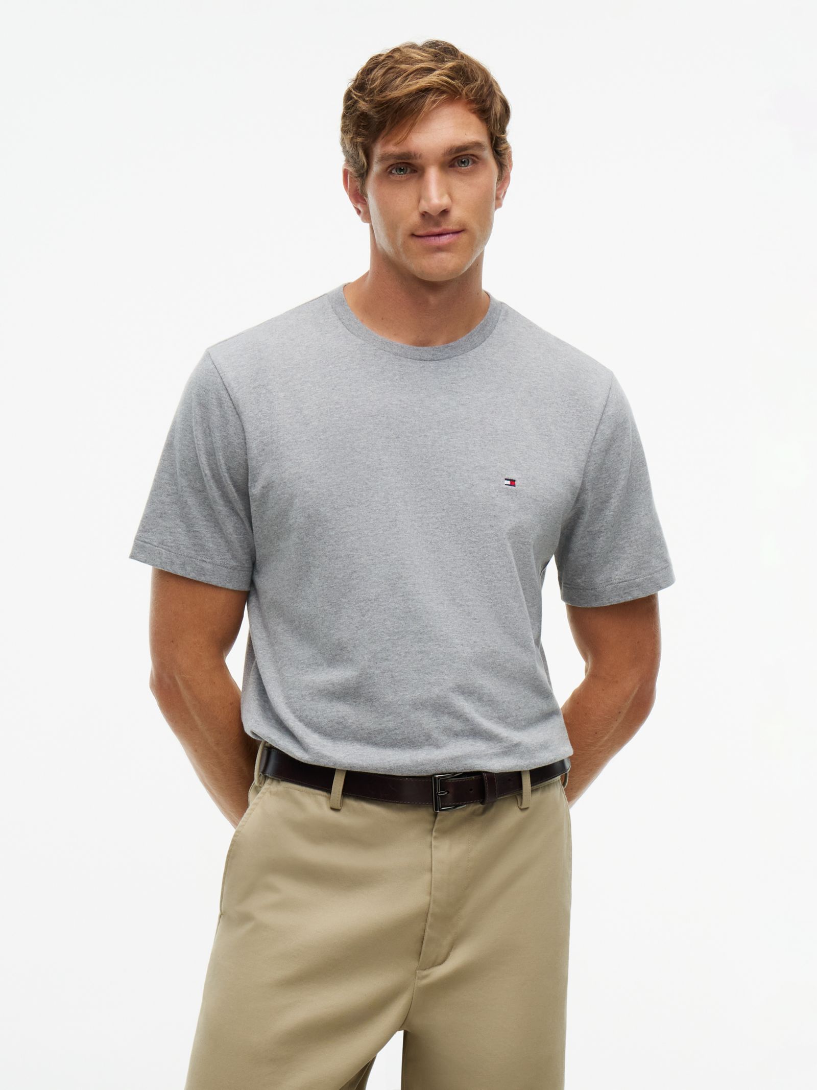 Tommy Hilfiger Jersey T-shirt met ronde hals en geborduurde vlag in grijs
