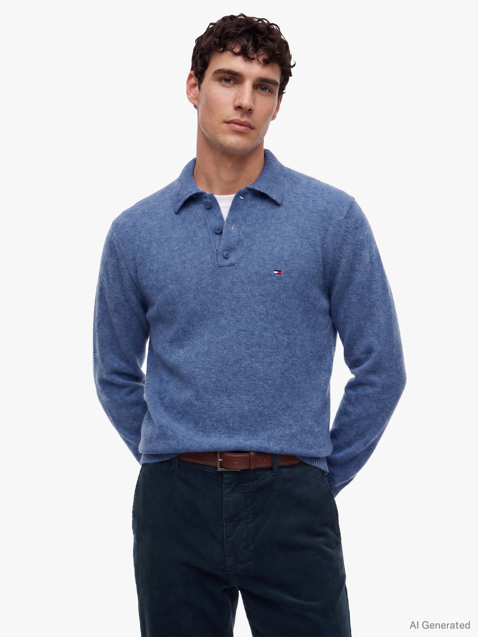 Tommy Hilfiger Polotrui van zuivere lamswol in blauw