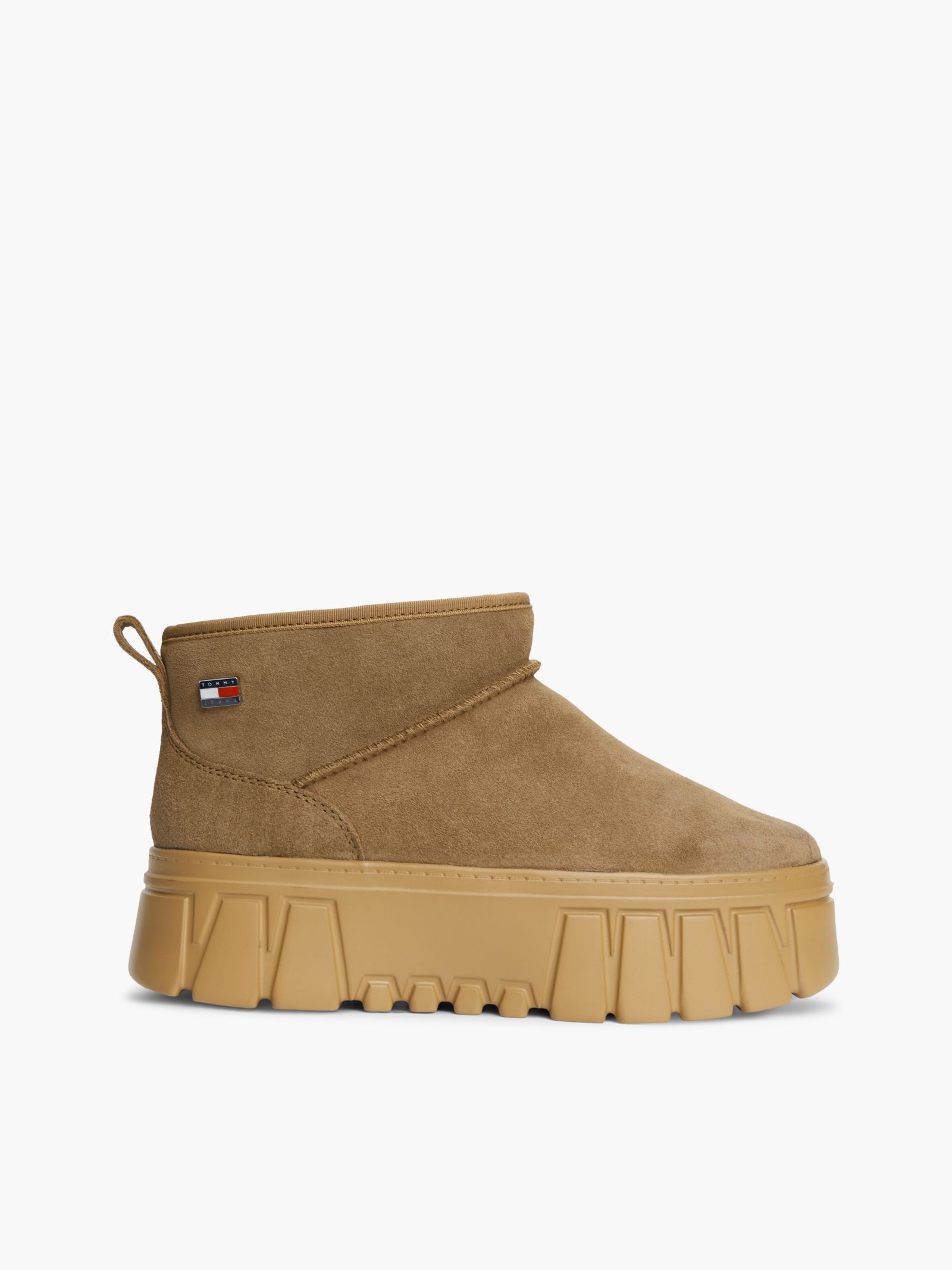 Tommy Jeans Suède platform enkellaars met warme voering in bruin