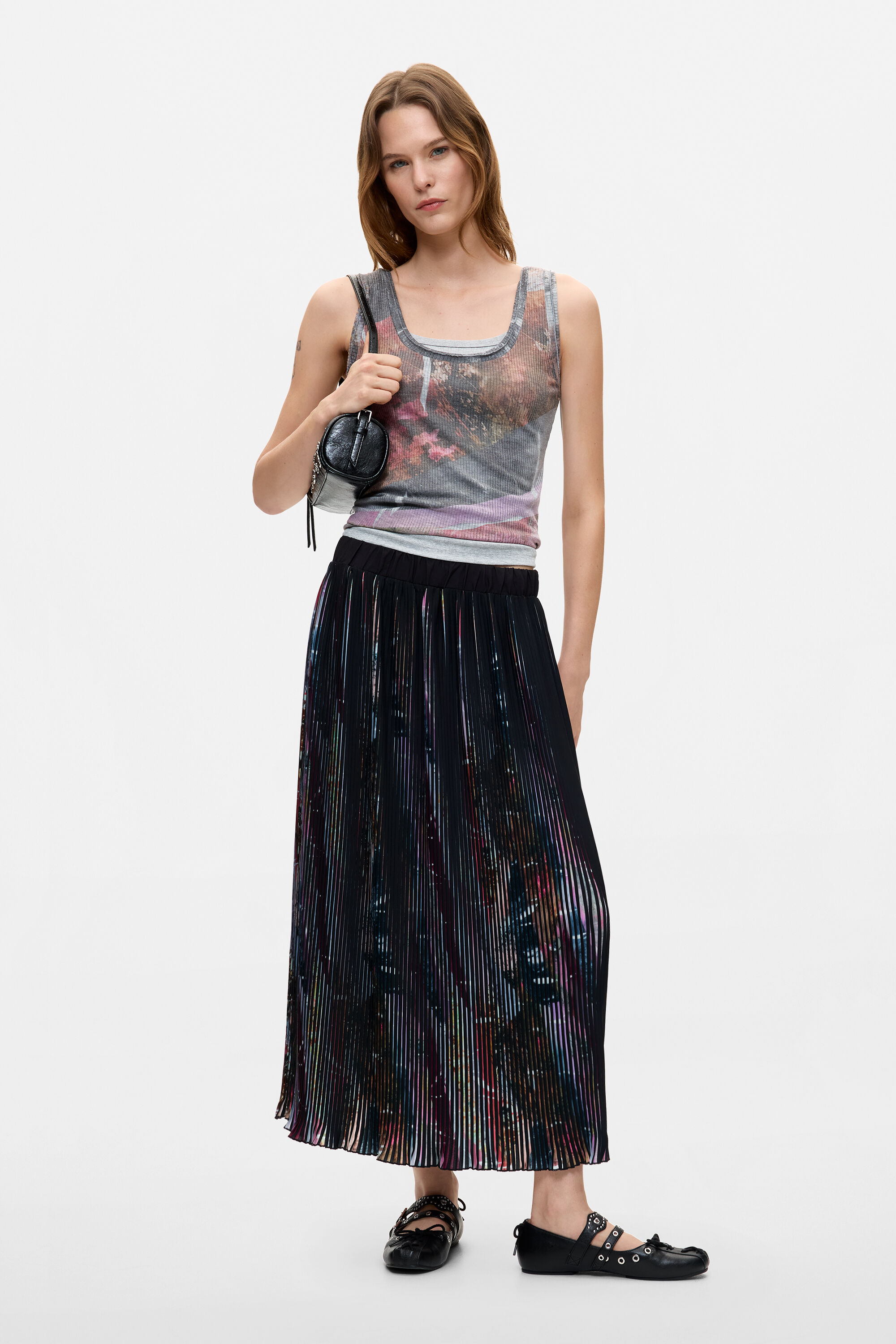 Desigual Midirok met plissé en bloemenprint