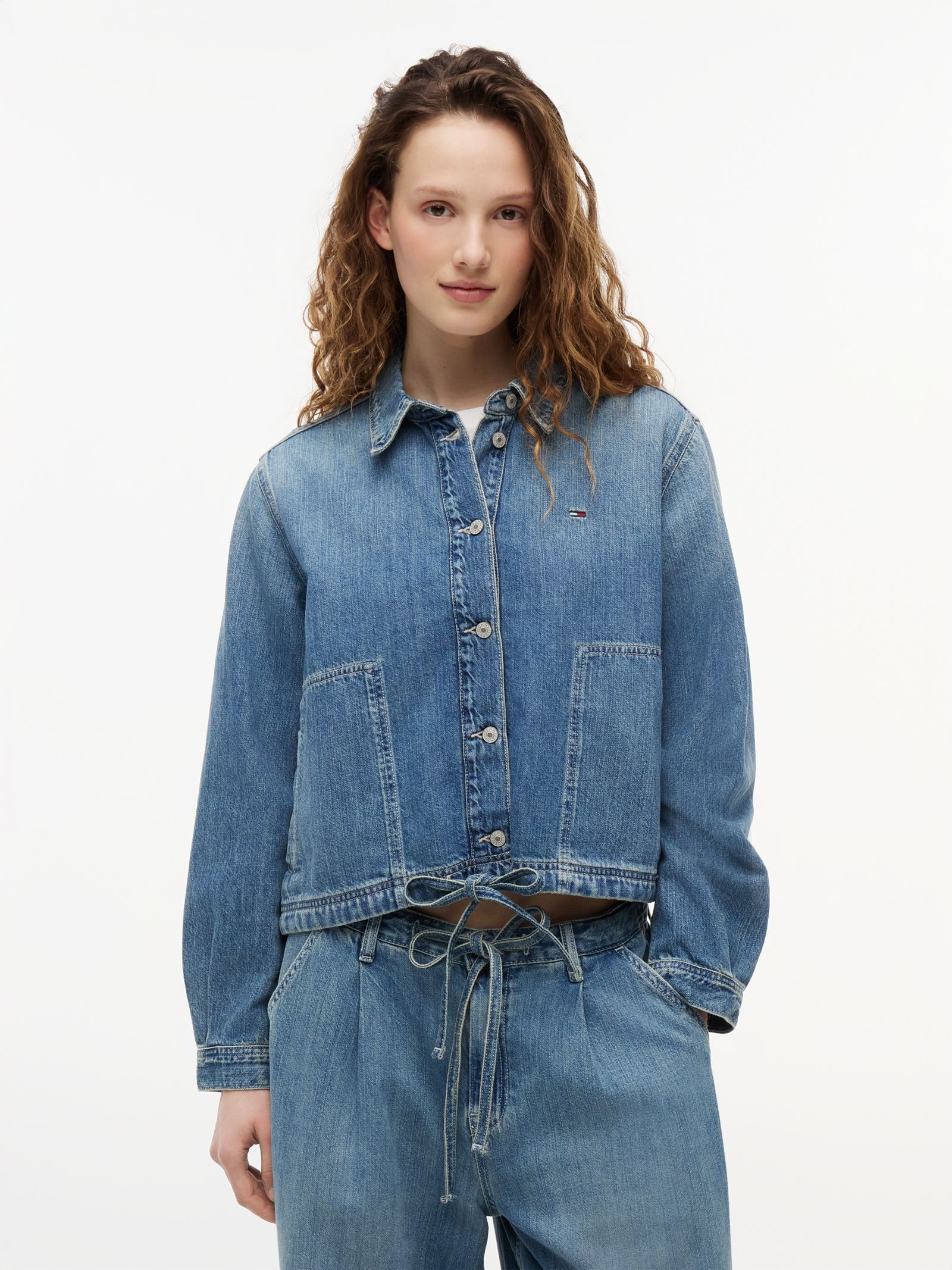 Tommy Jeans Relaxed Fit Denim Jack met linnen en trekkoord