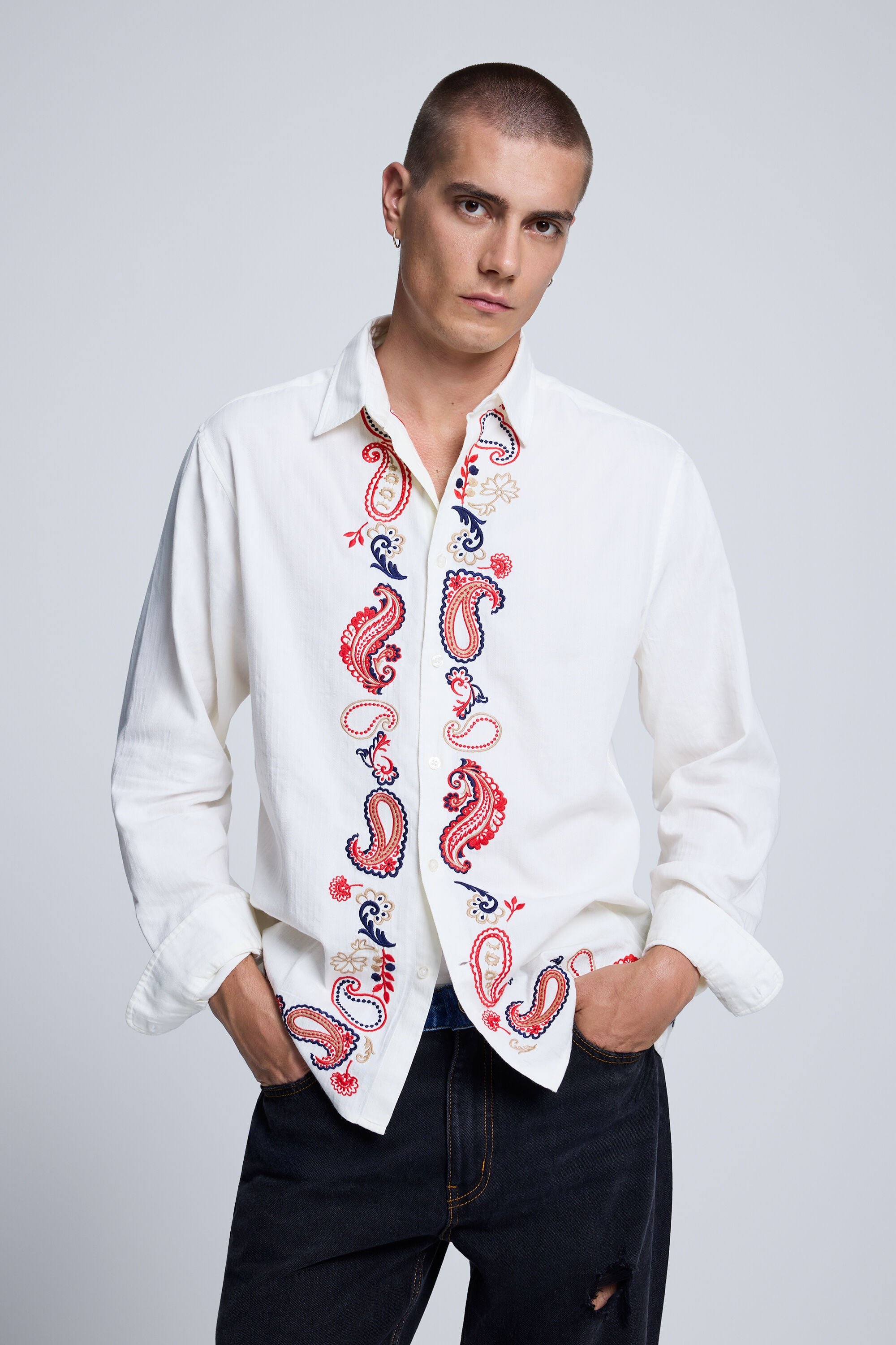 Desigual Geborduurd overhemd in wit