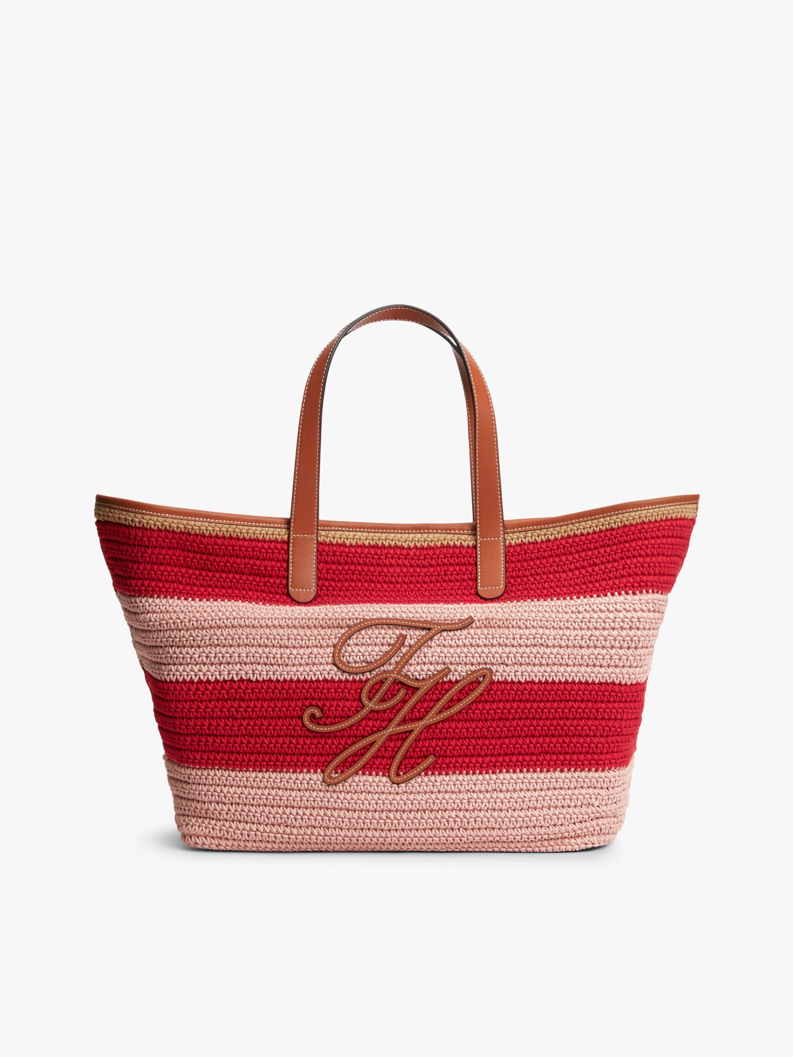Tommy Hilfiger Geweven gestreepte shopper met logoappliqué in rood