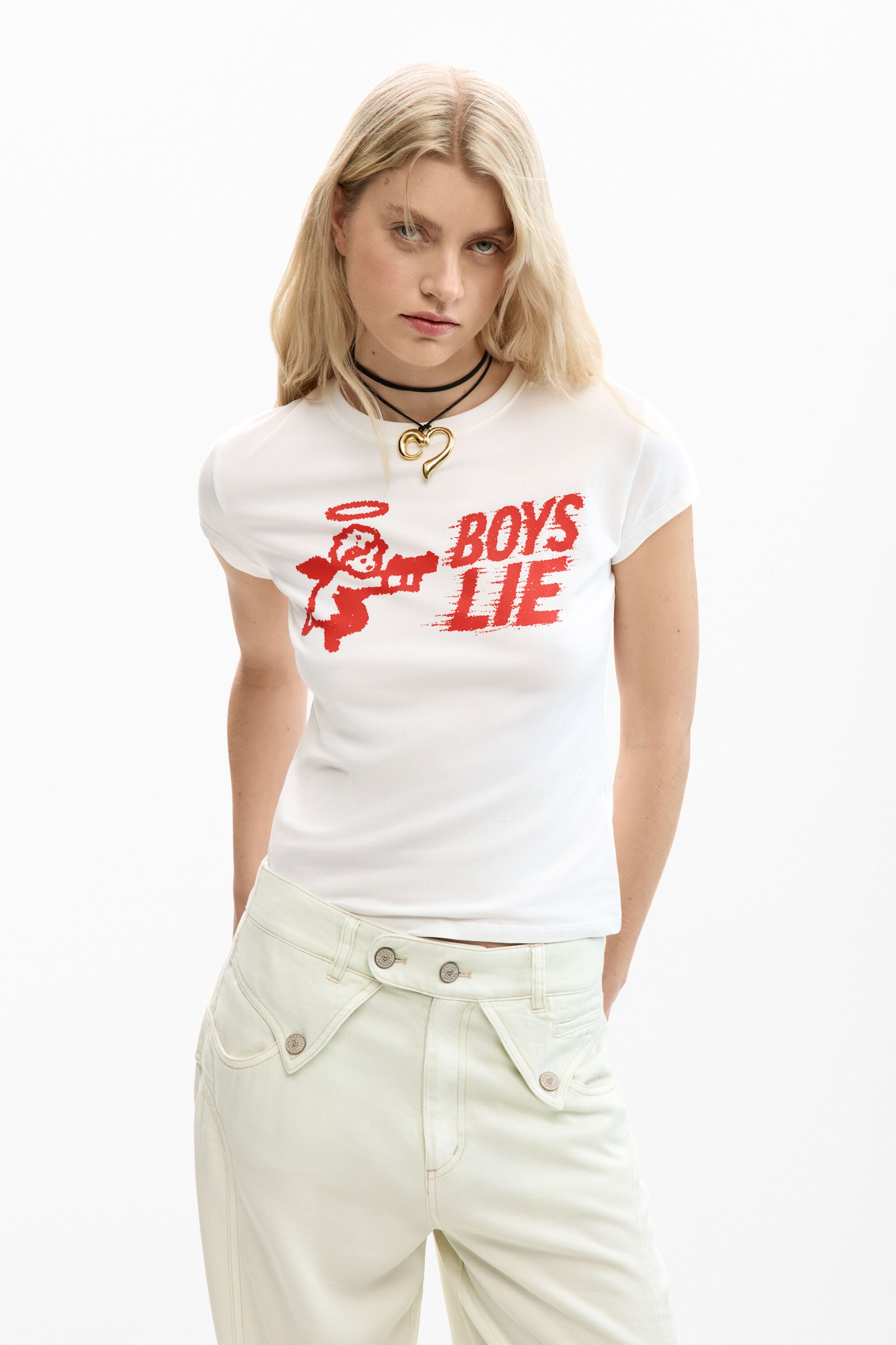 Desigual Getailleerd T-shirt Boys Lie in wit
