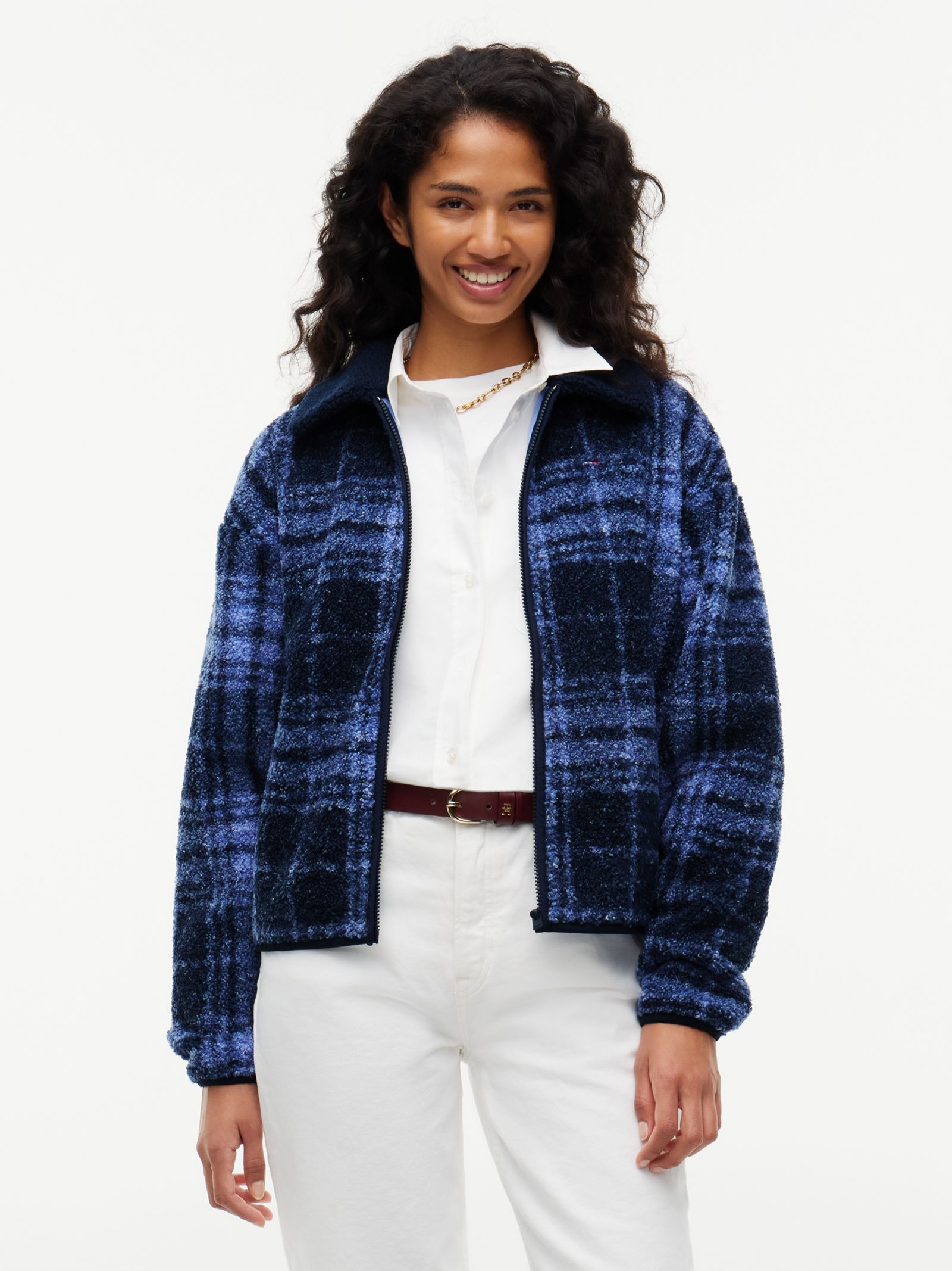 Tommy Jeans Boxy Sweatshirt van teddy fleece met rits in blauw