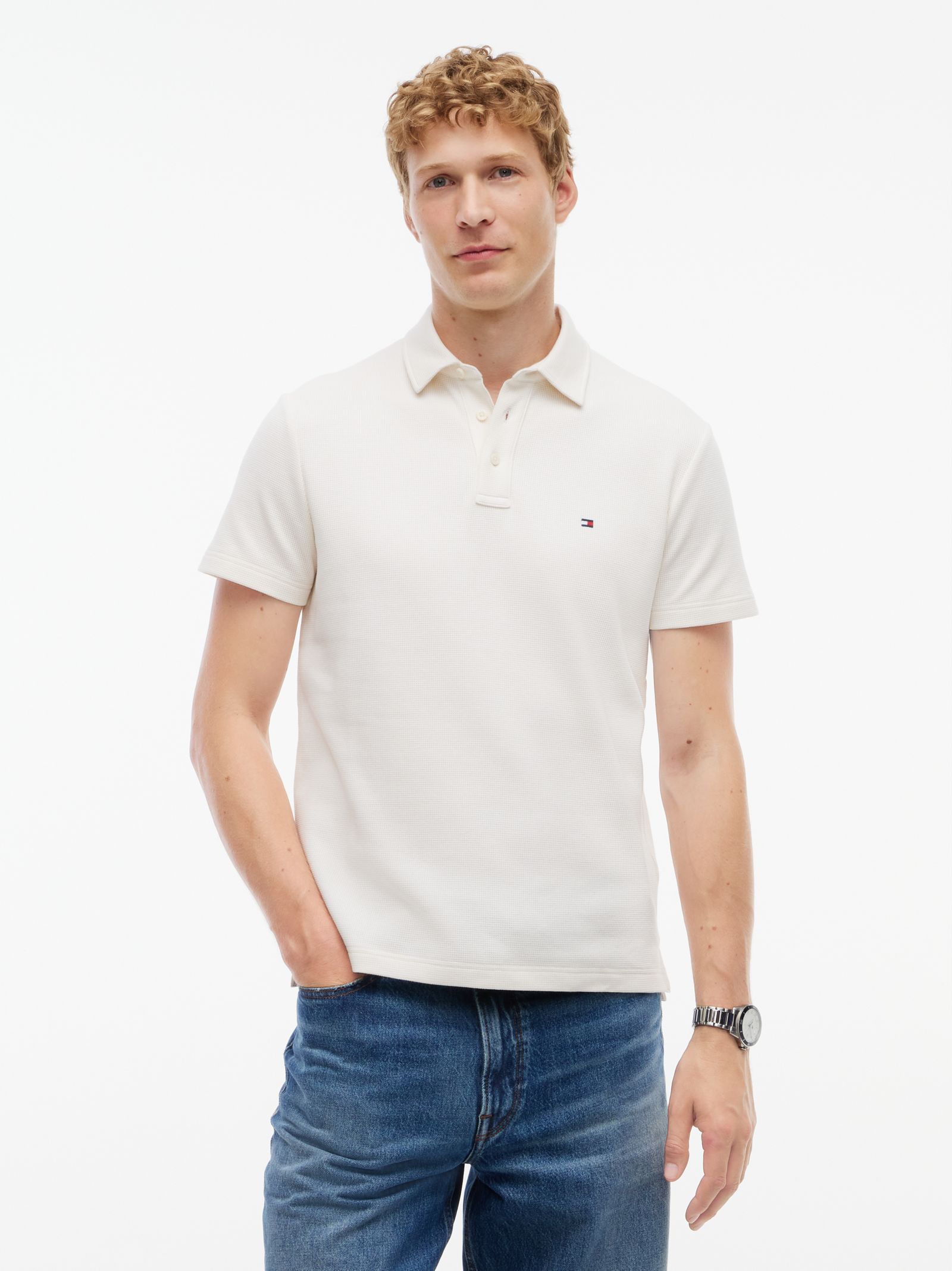 Tommy Hilfiger Regular fit poloshirt met wafelsteek in wit