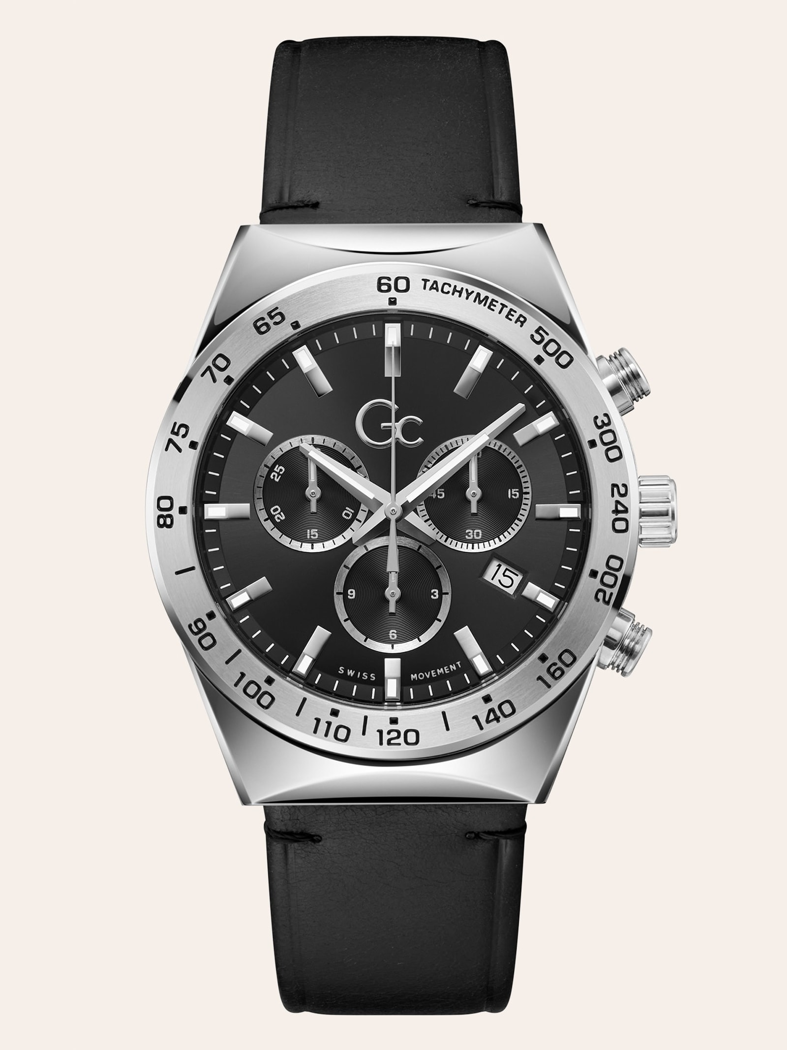 Guess Horloge Gc Chronograaf Leer in zwart