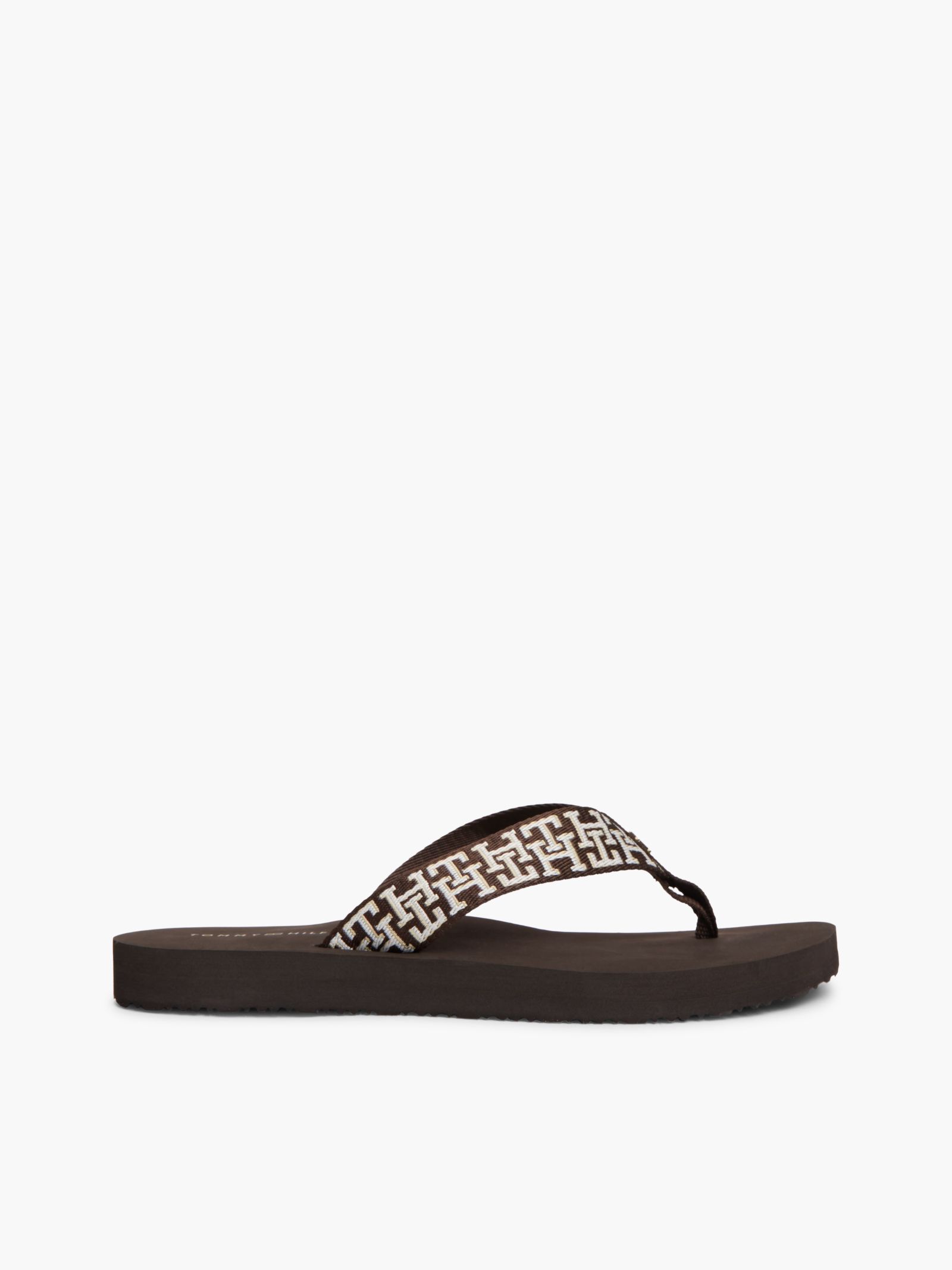 Tommy Hilfiger TH Monogram webbing teenslipper in bruin