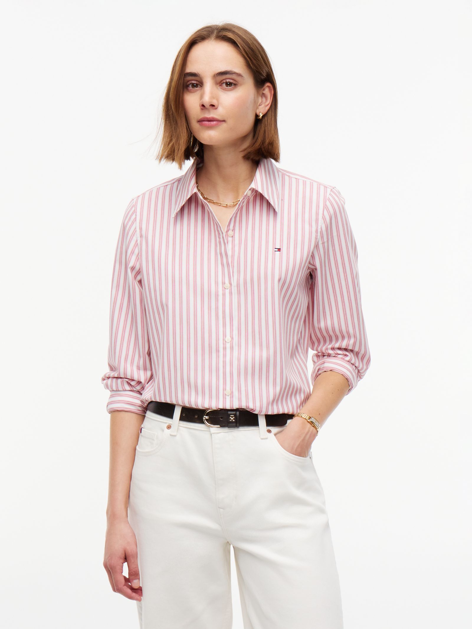 Tommy Hilfiger Regular fit poplin overhemd met geborduurde vlag in wit