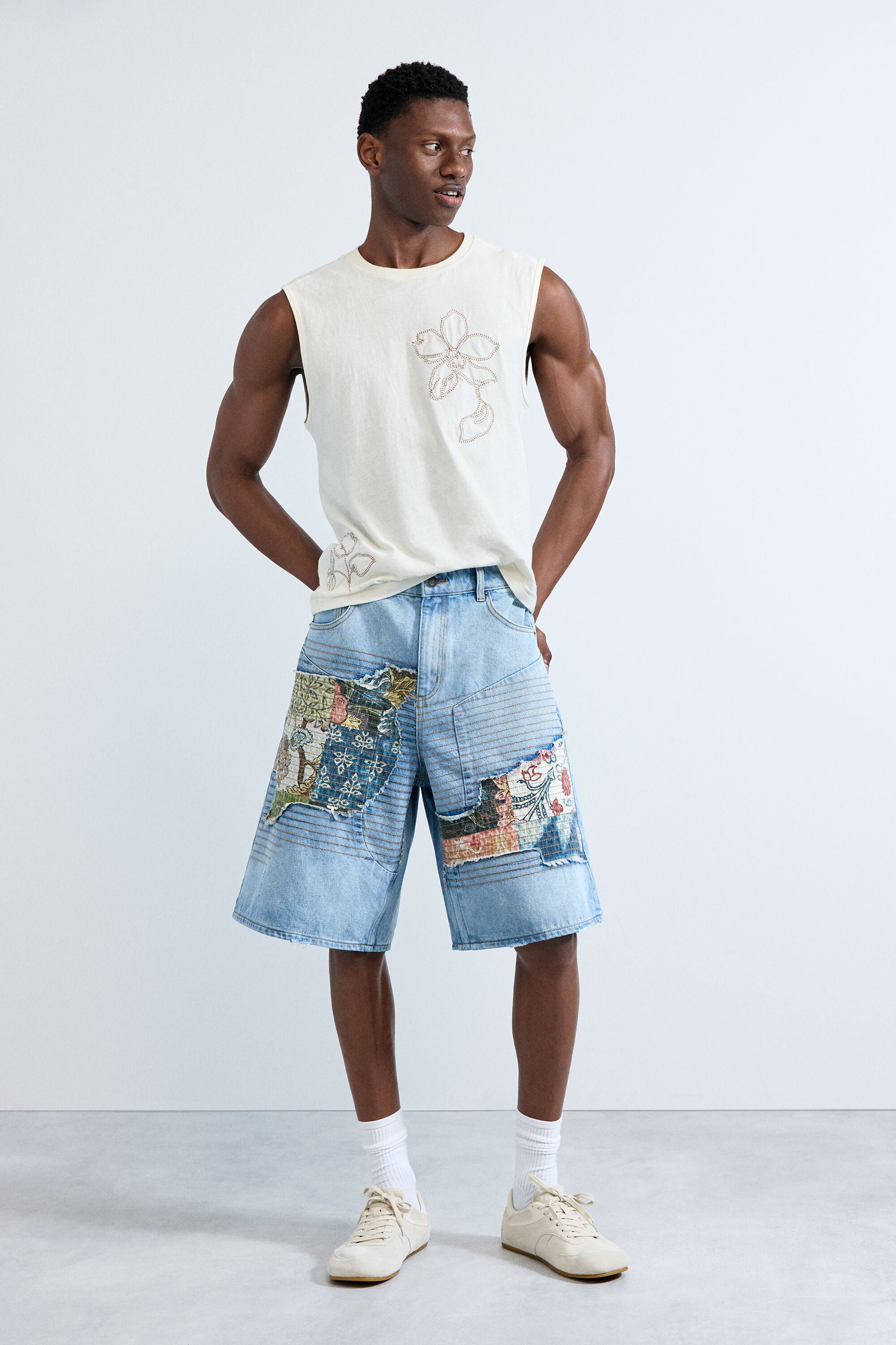 Desigual denim bermuda met patches