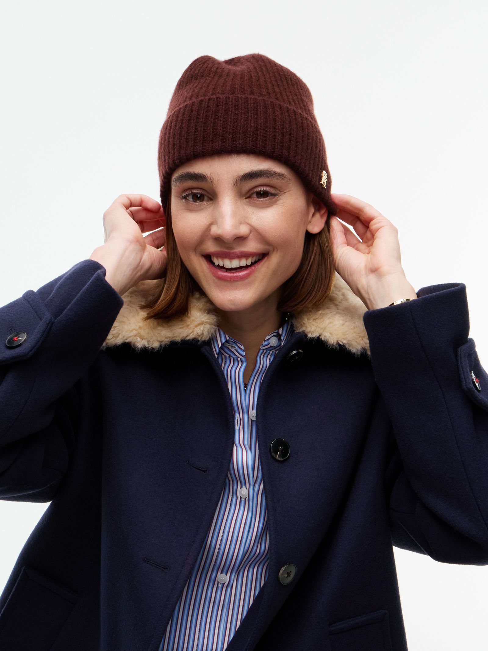 Tommy Hilfiger Beanie van zuivere kasjmier met metalen TH Monogram in bruin