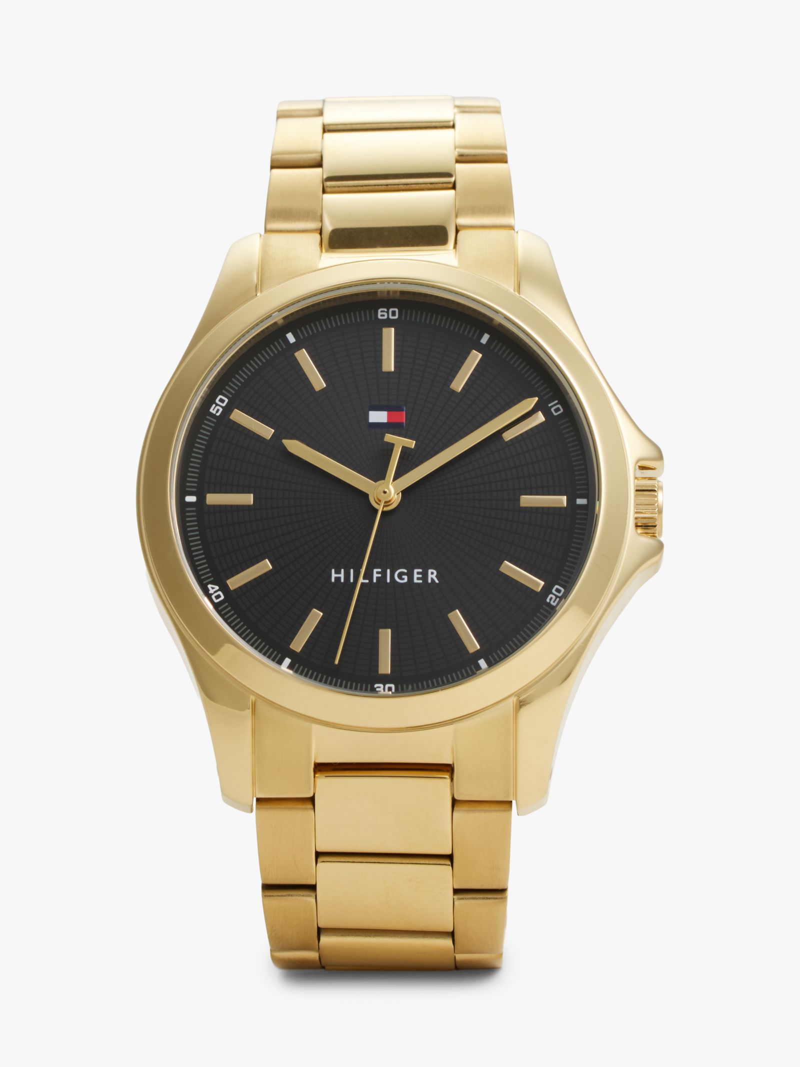 Tommy Hilfiger verguld horloge met zwarte wijzerplaat en schakelband
