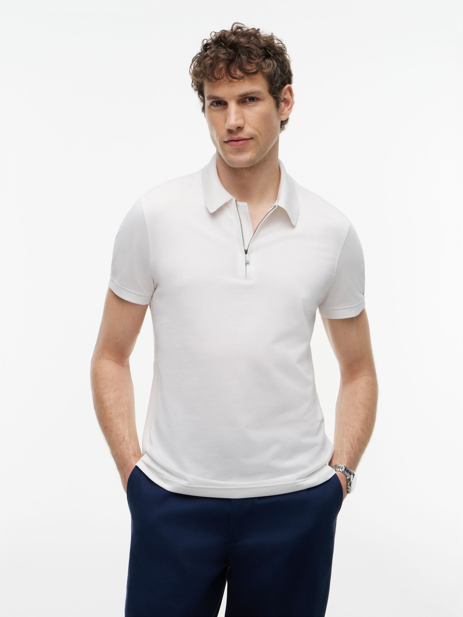Tommy Hilfiger Performance New York Label regular fit polo met rits in wit