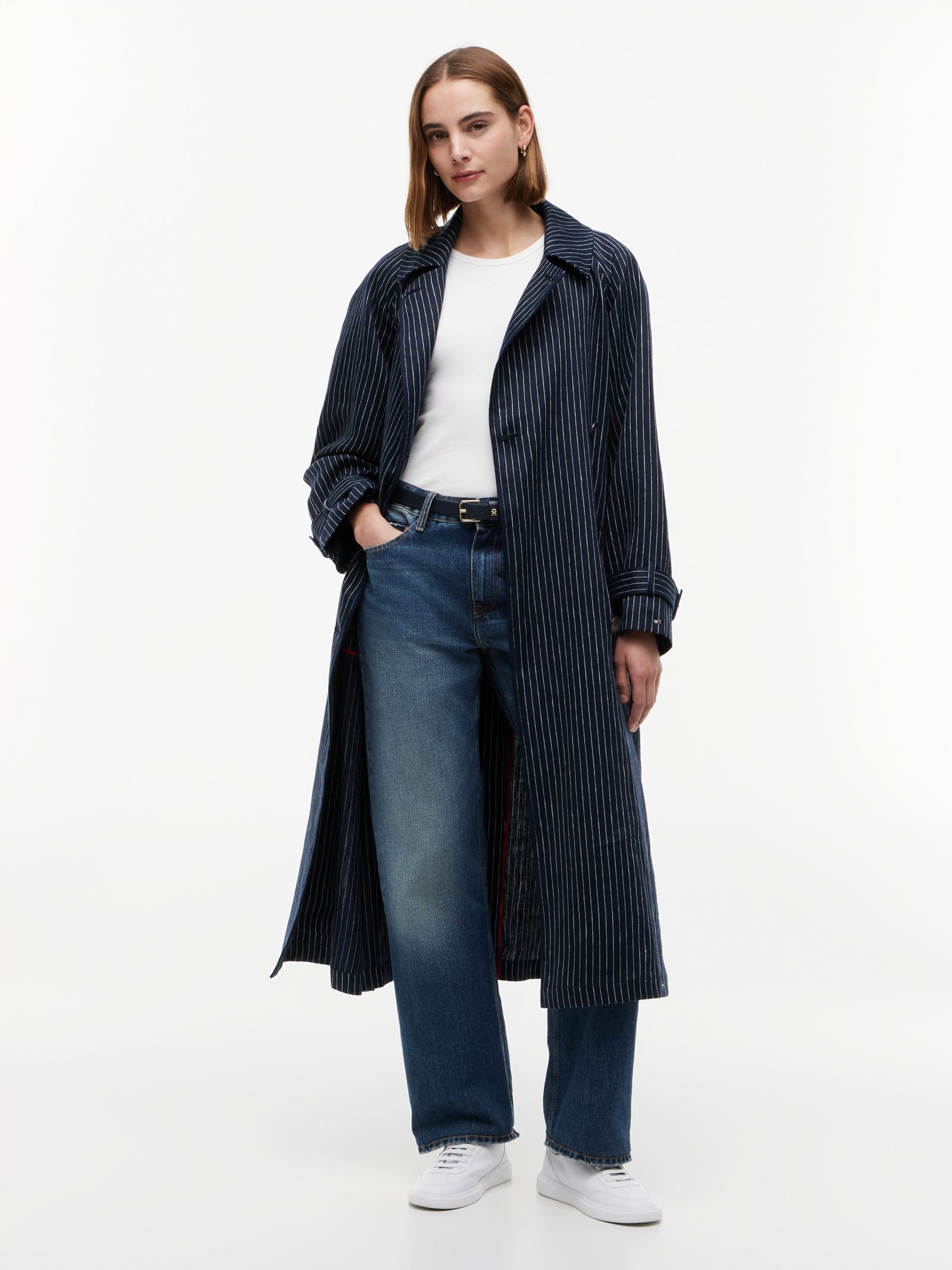 Tommy Hilfiger Trenchcoat met linnen en krijtstreep