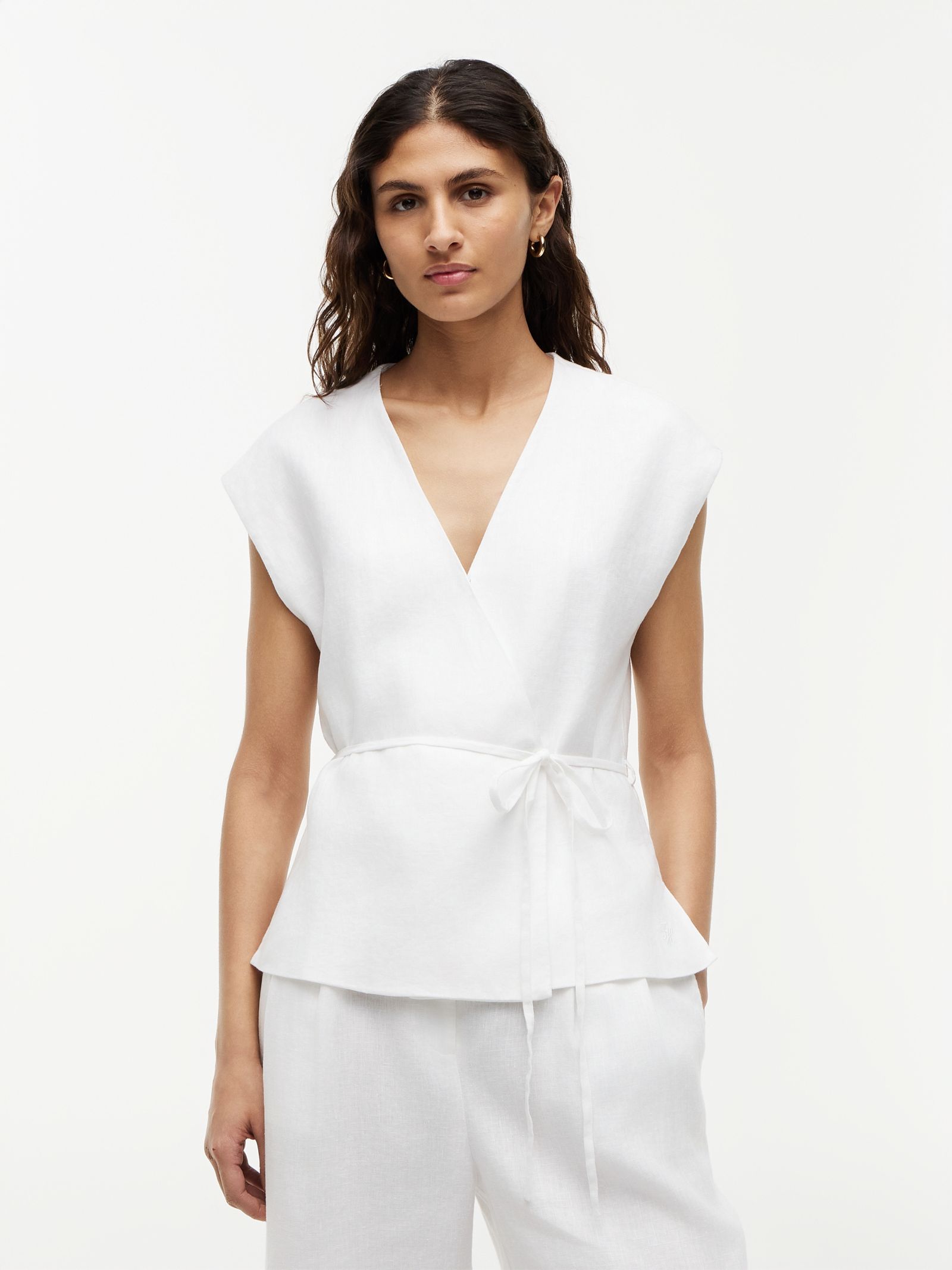 Tommy Hilfiger Linnenmix wikkelgilet met striksluiting in wit