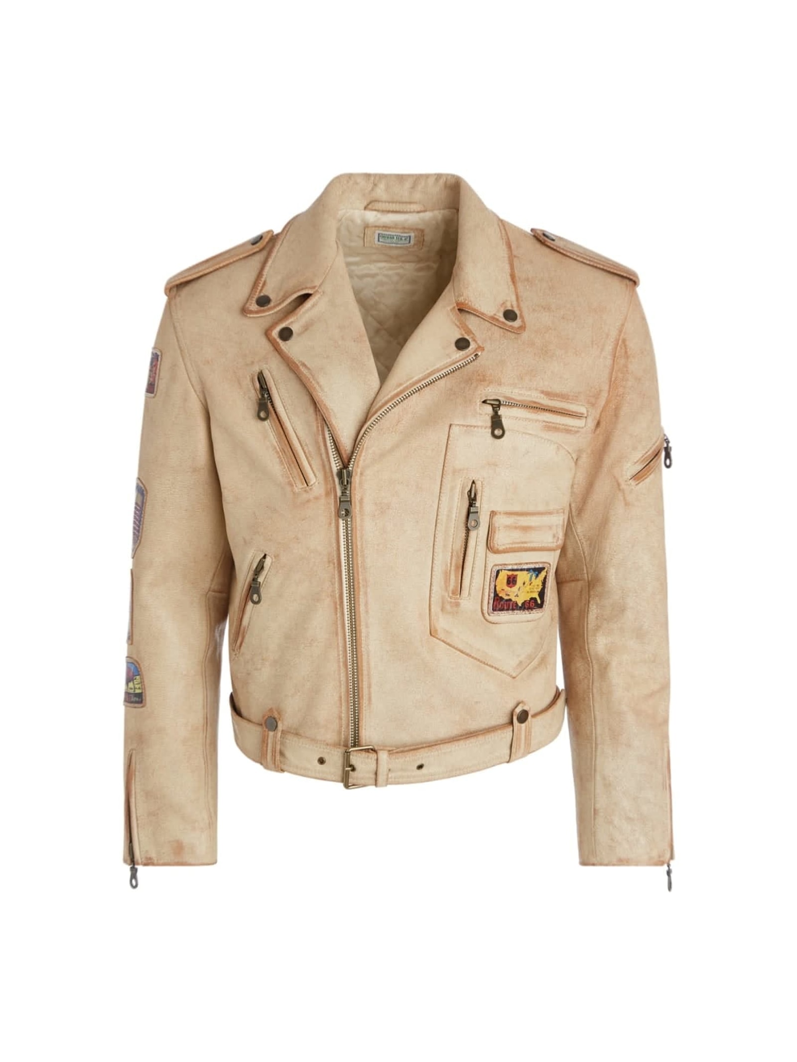 Guess Bikerjasje Van Echt Leer for men in beige