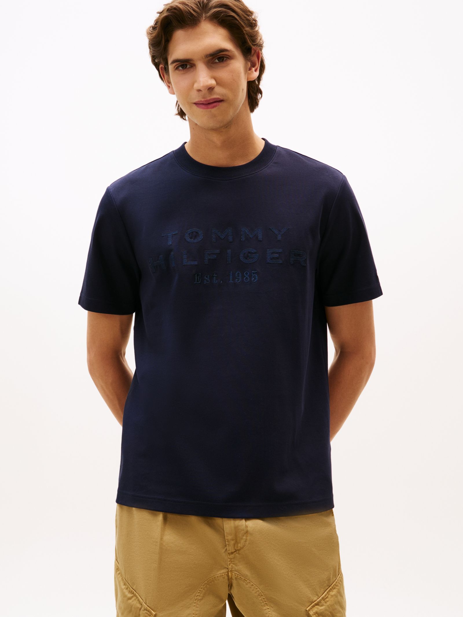 Tommy Hilfiger T-shirt van gebreide interlock met logoappliqué