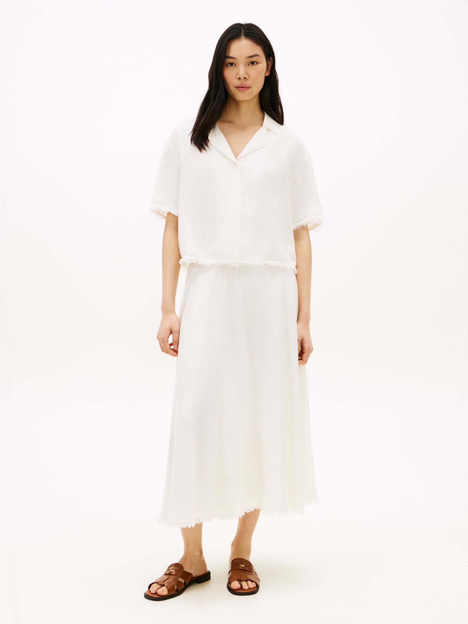 Tommy Hilfiger A line midi rok van linnenmix met plooien in wit