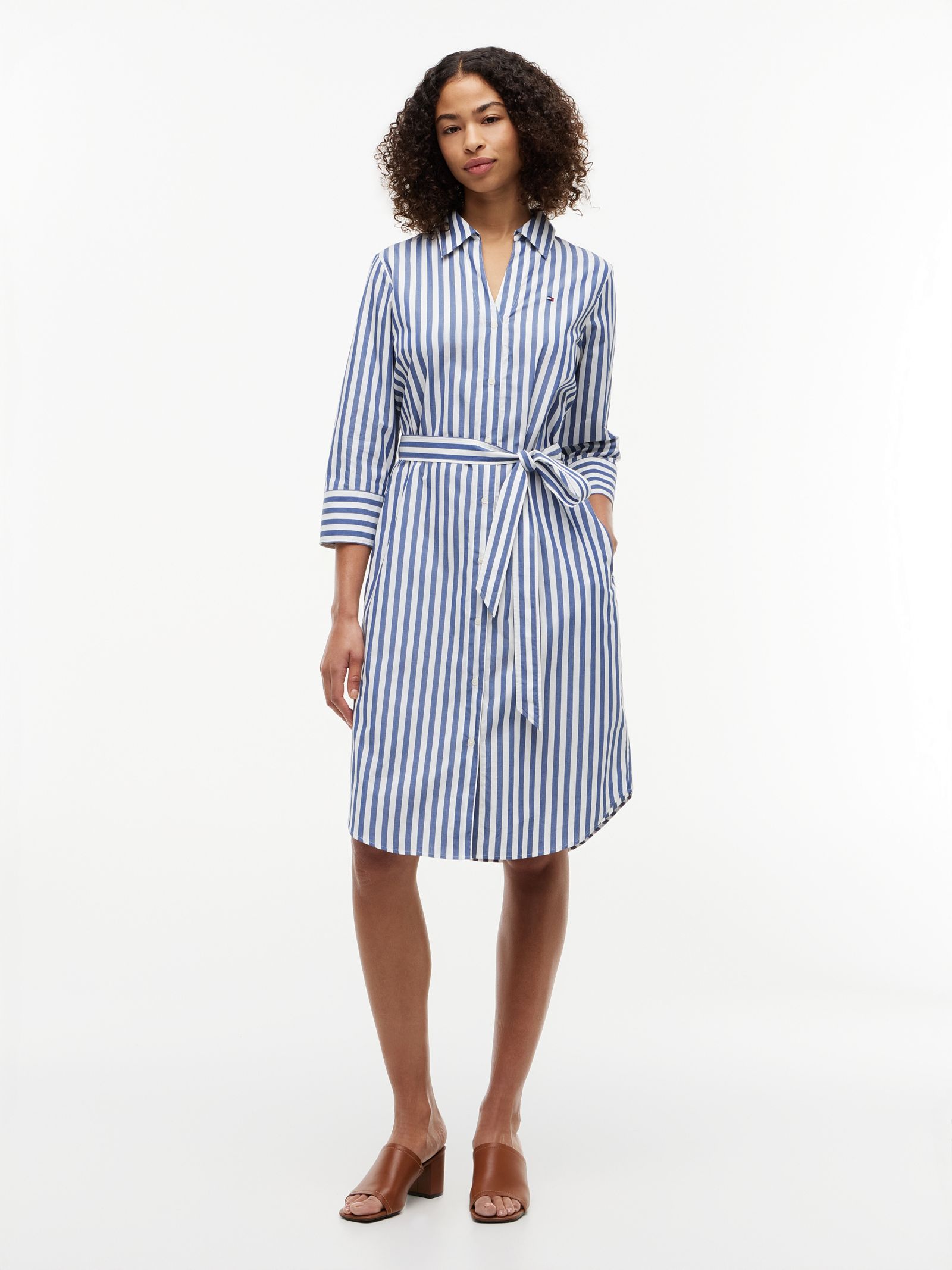 Tommy Hilfiger Relaxed fit midi overhemdjurk met ceintuur in blauw